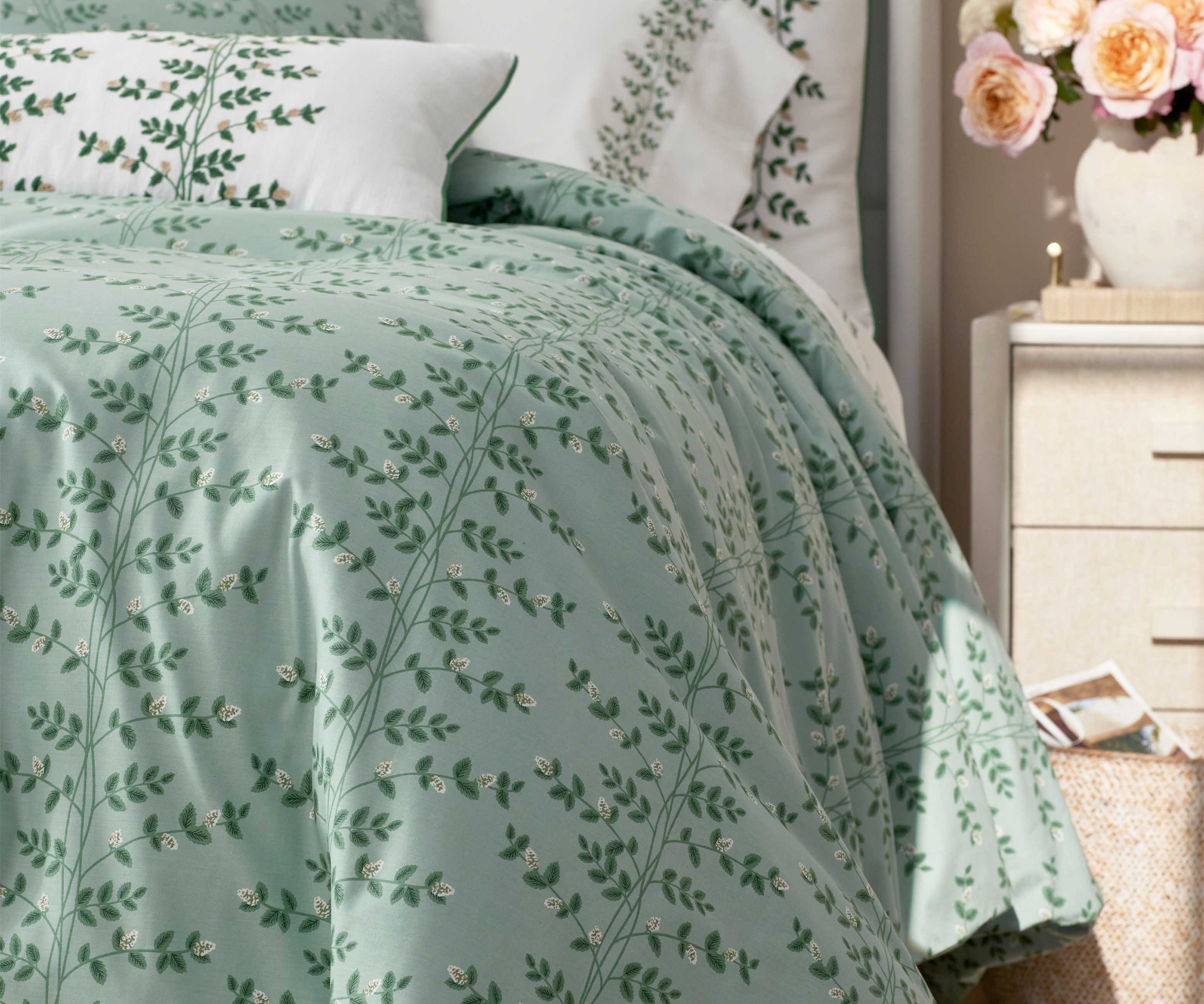 Percale Duvet Cover - Climbing Vines Sage