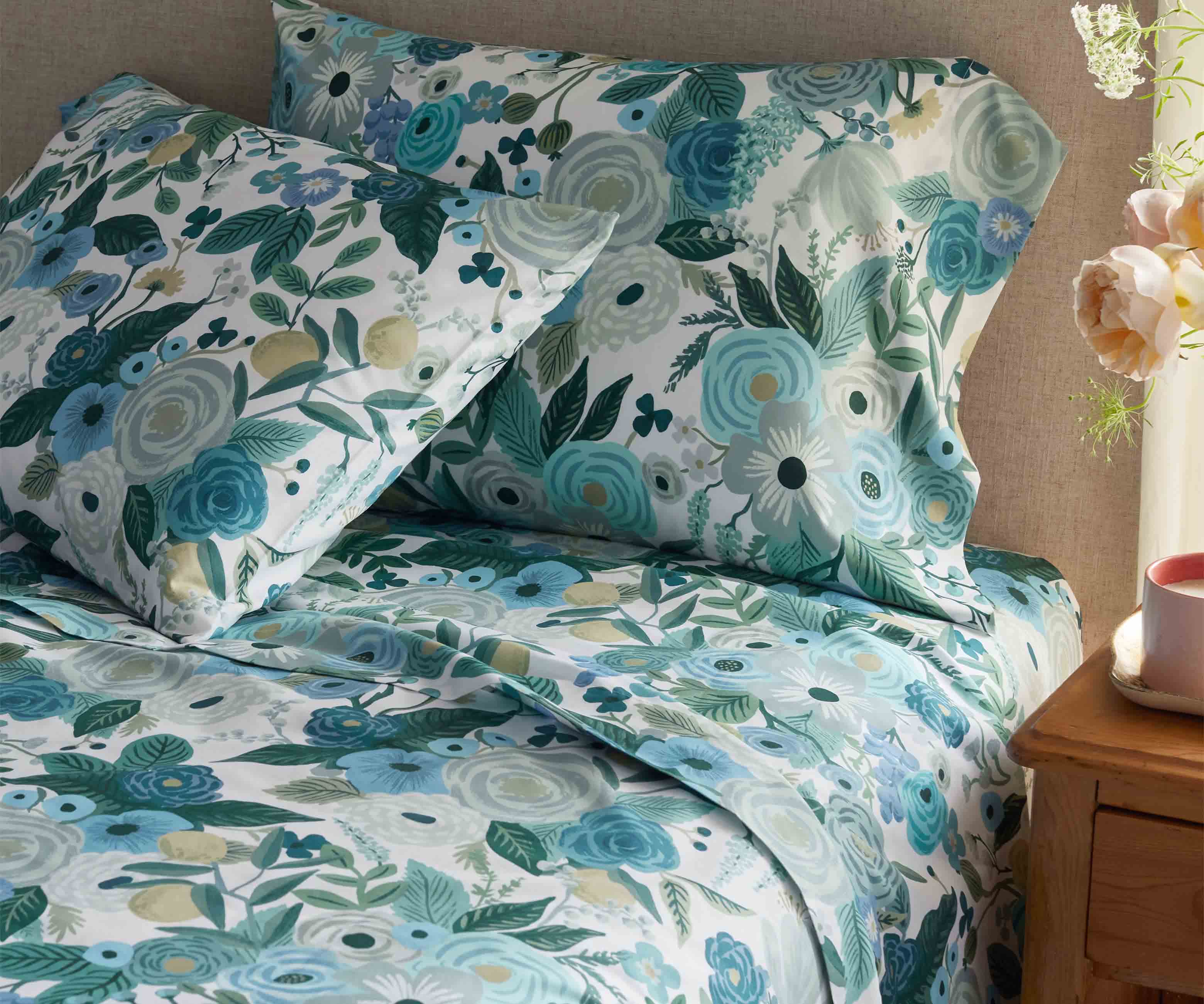 Percale Flat Sheet - Garden Party Blue