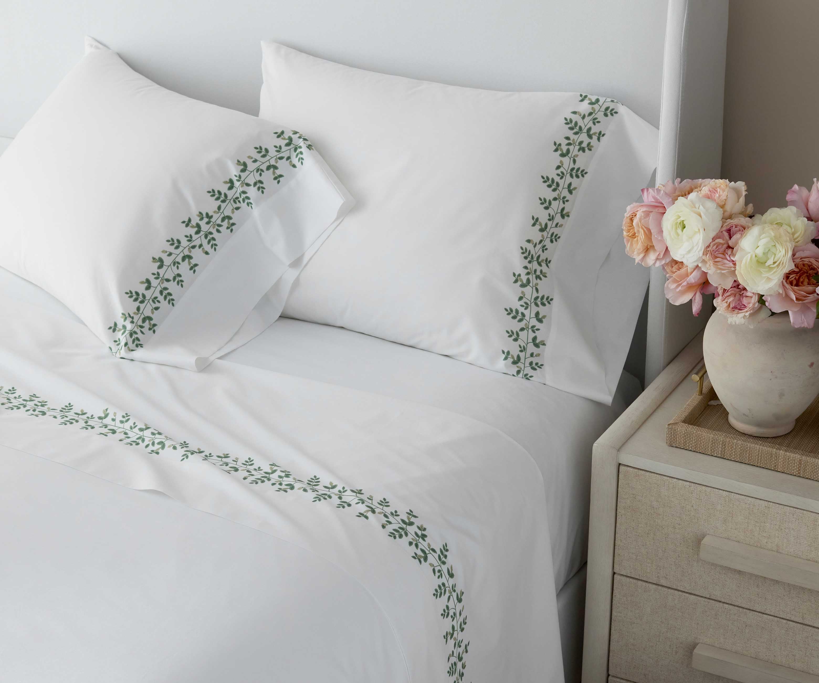 Percale Pillowcases - Climbing Vines White