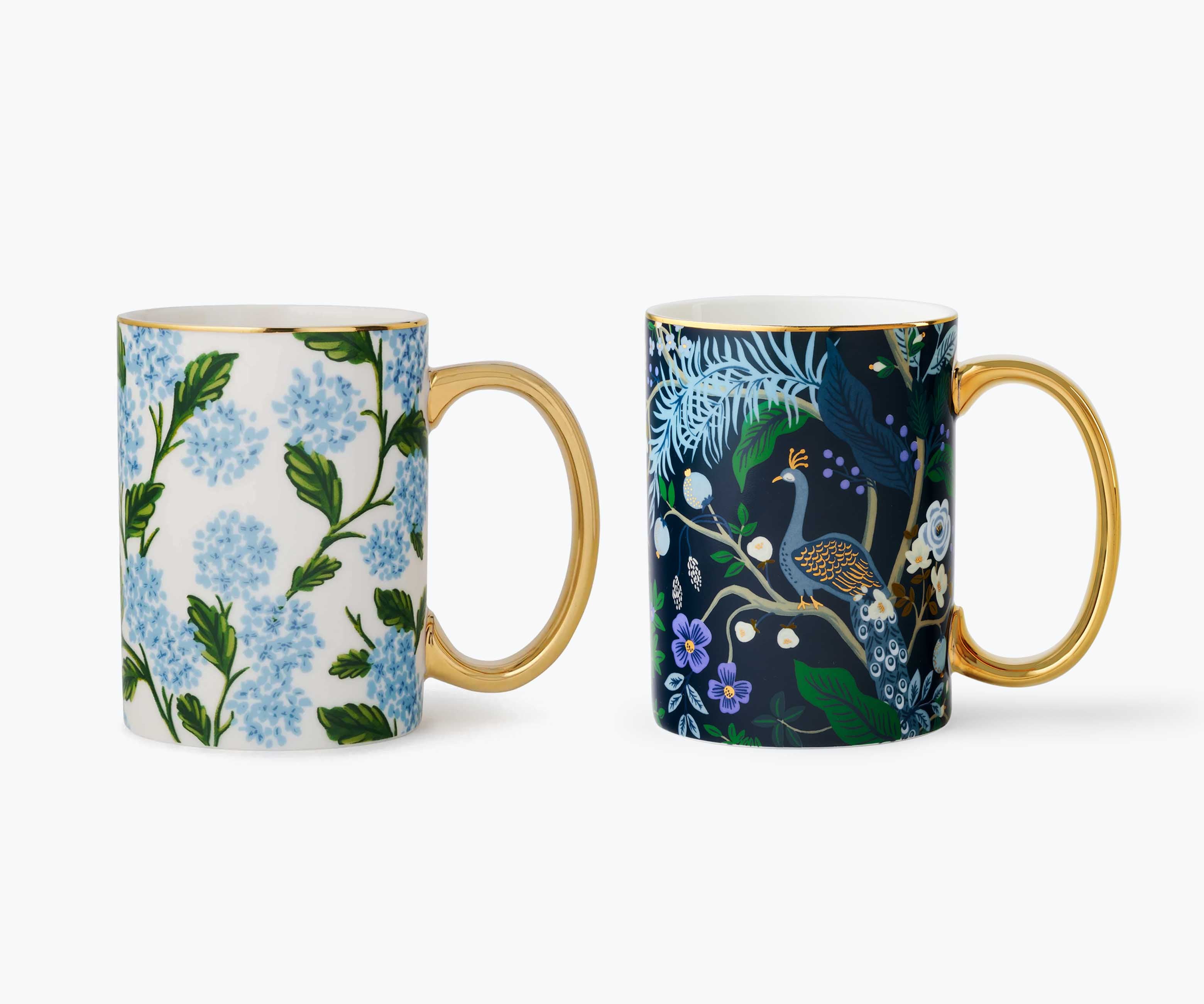 Blue Floral Porcelain Mugs Set