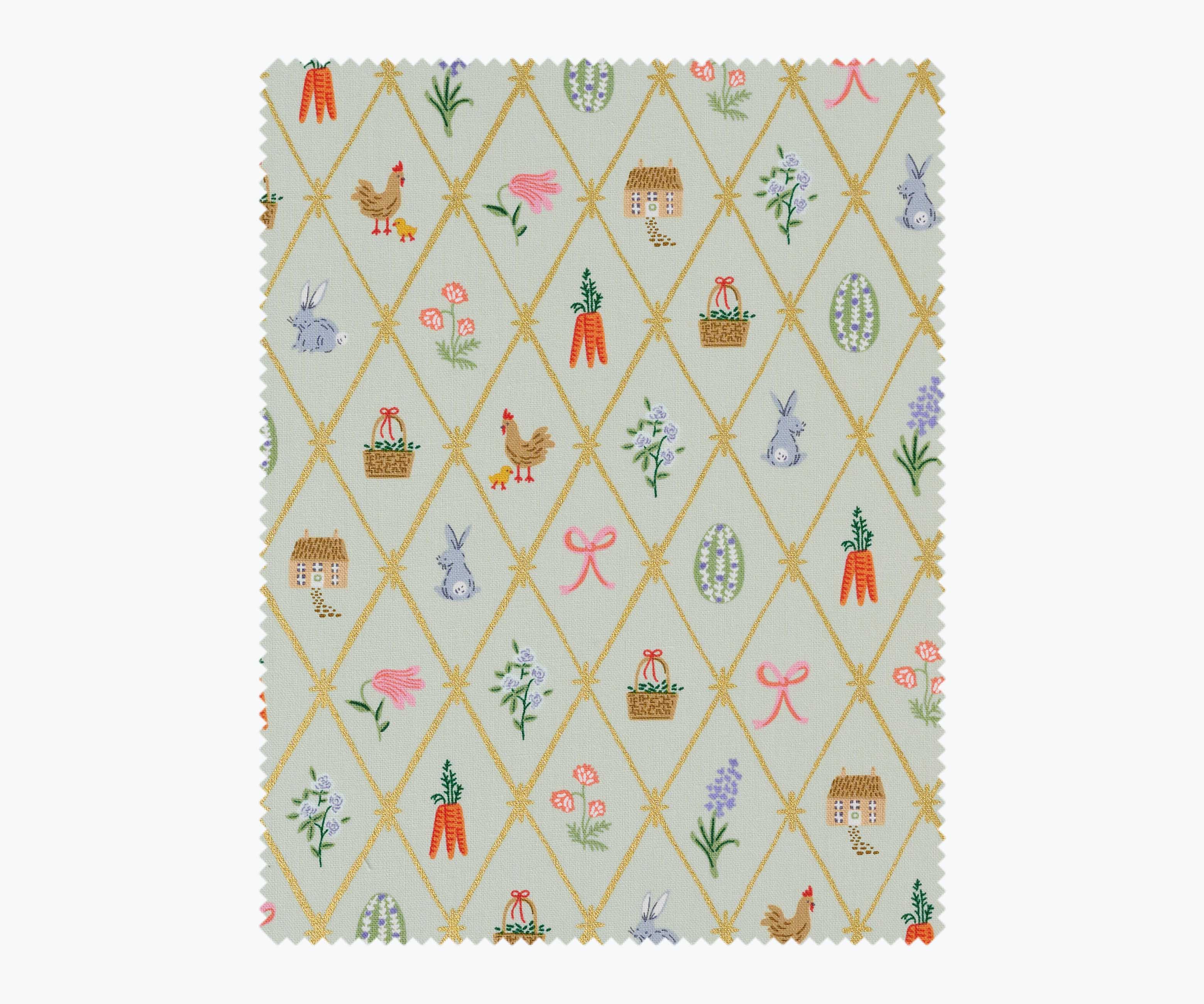 Easter Lattice Canvas Metallic Fabric - Mint