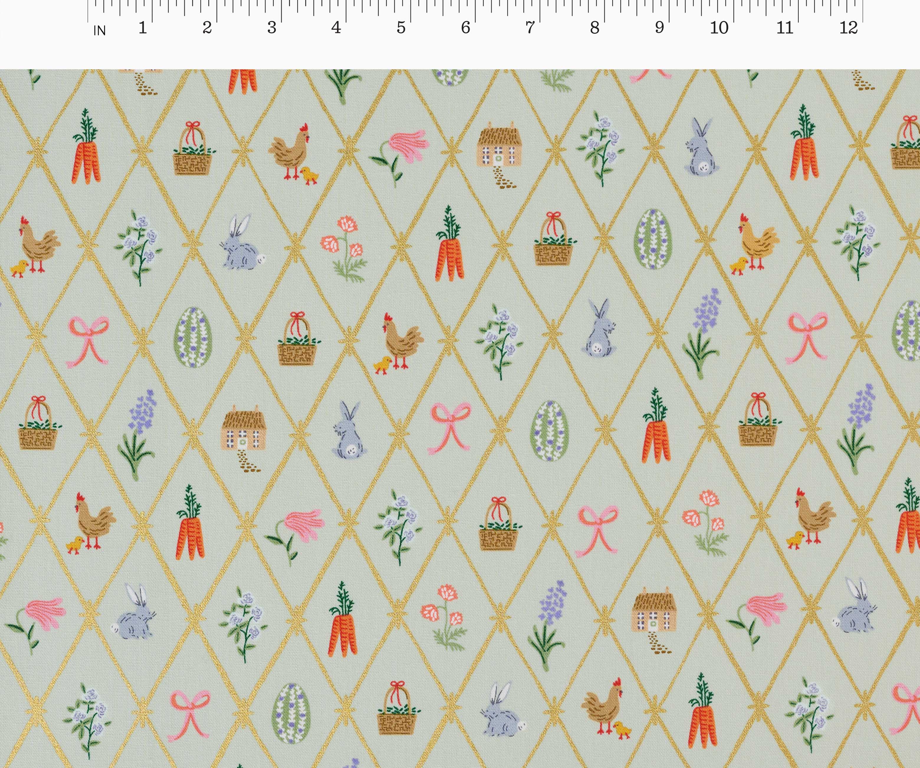 Easter Lattice Canvas Metallic Fabric - Mint