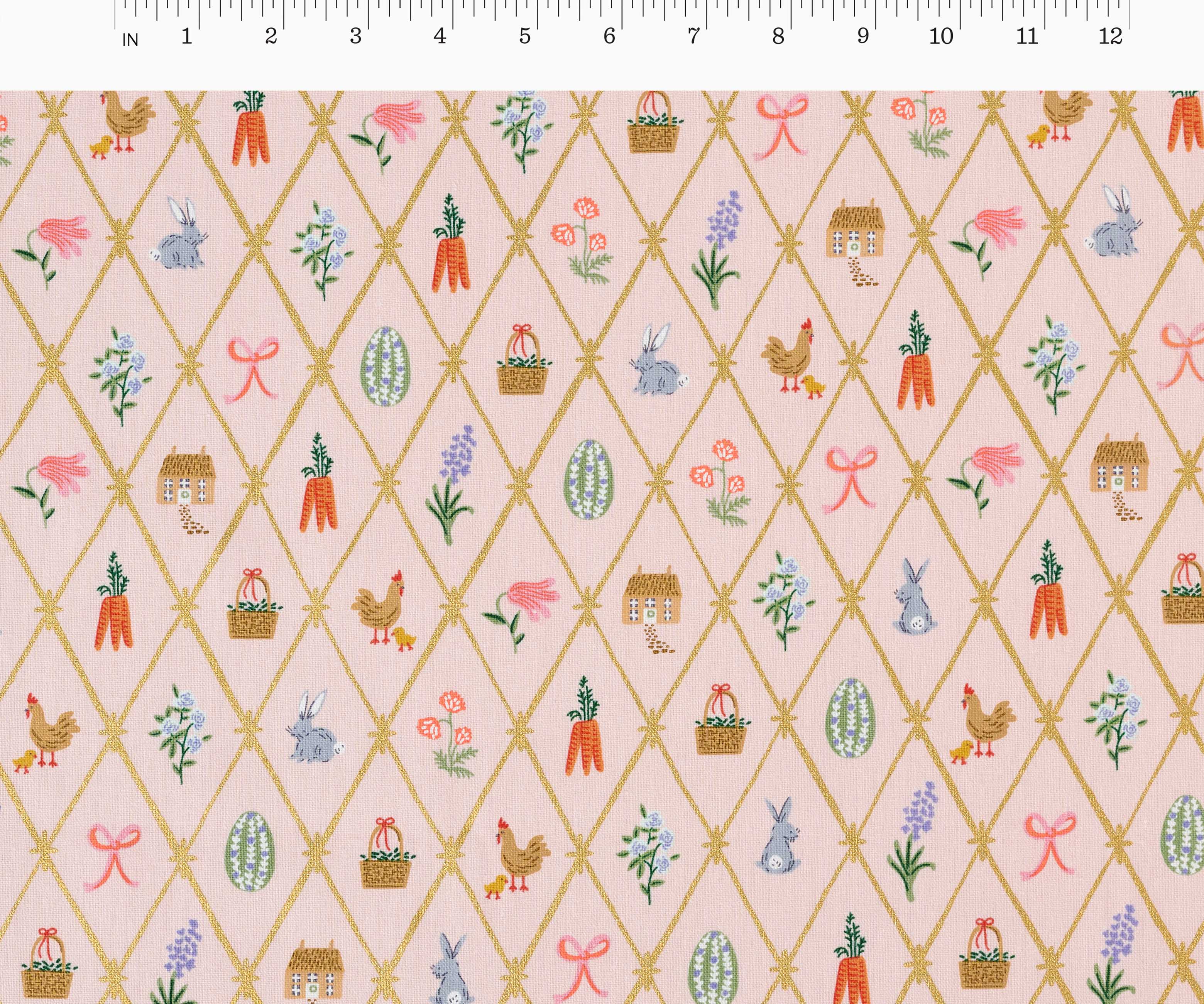 Easter Lattice Canvas Metallic Fabric - Blush