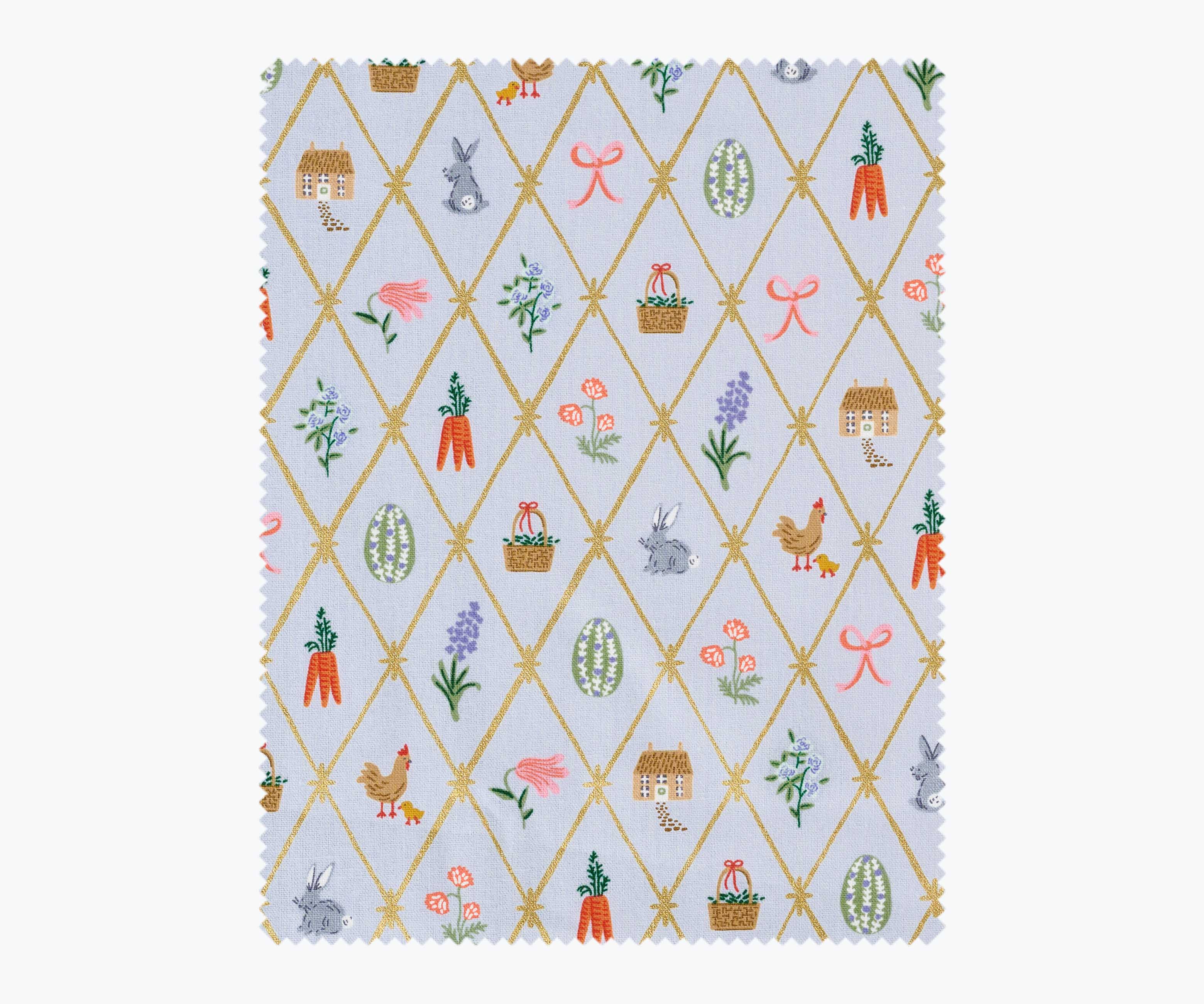 Easter Lattice Canvas Metallic Fabric - Blue