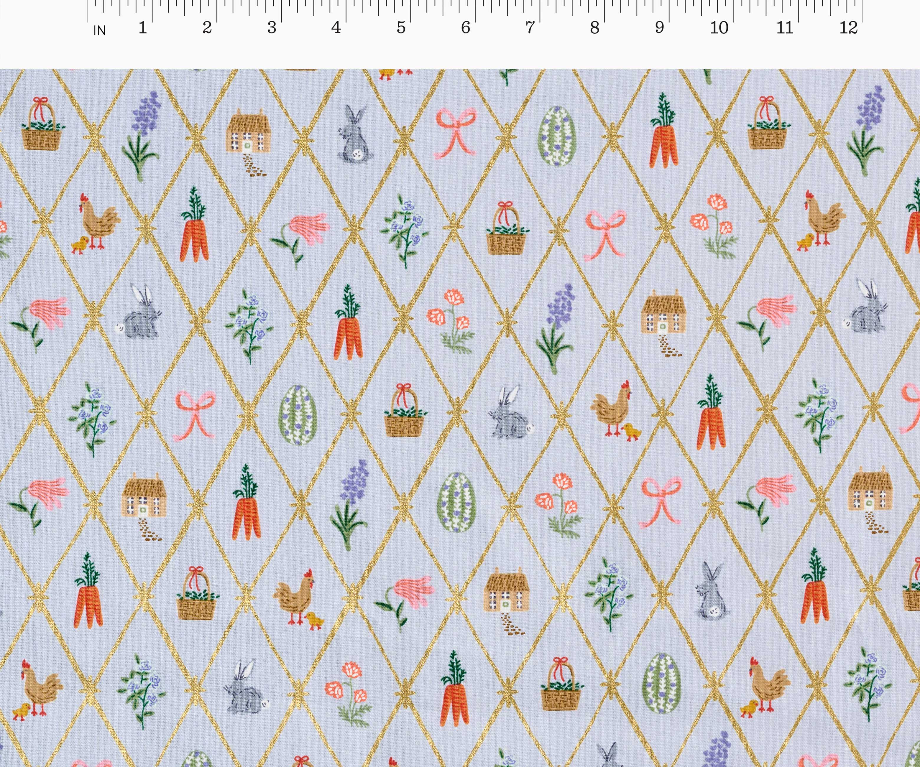 Easter Lattice Canvas Metallic Fabric - Blue