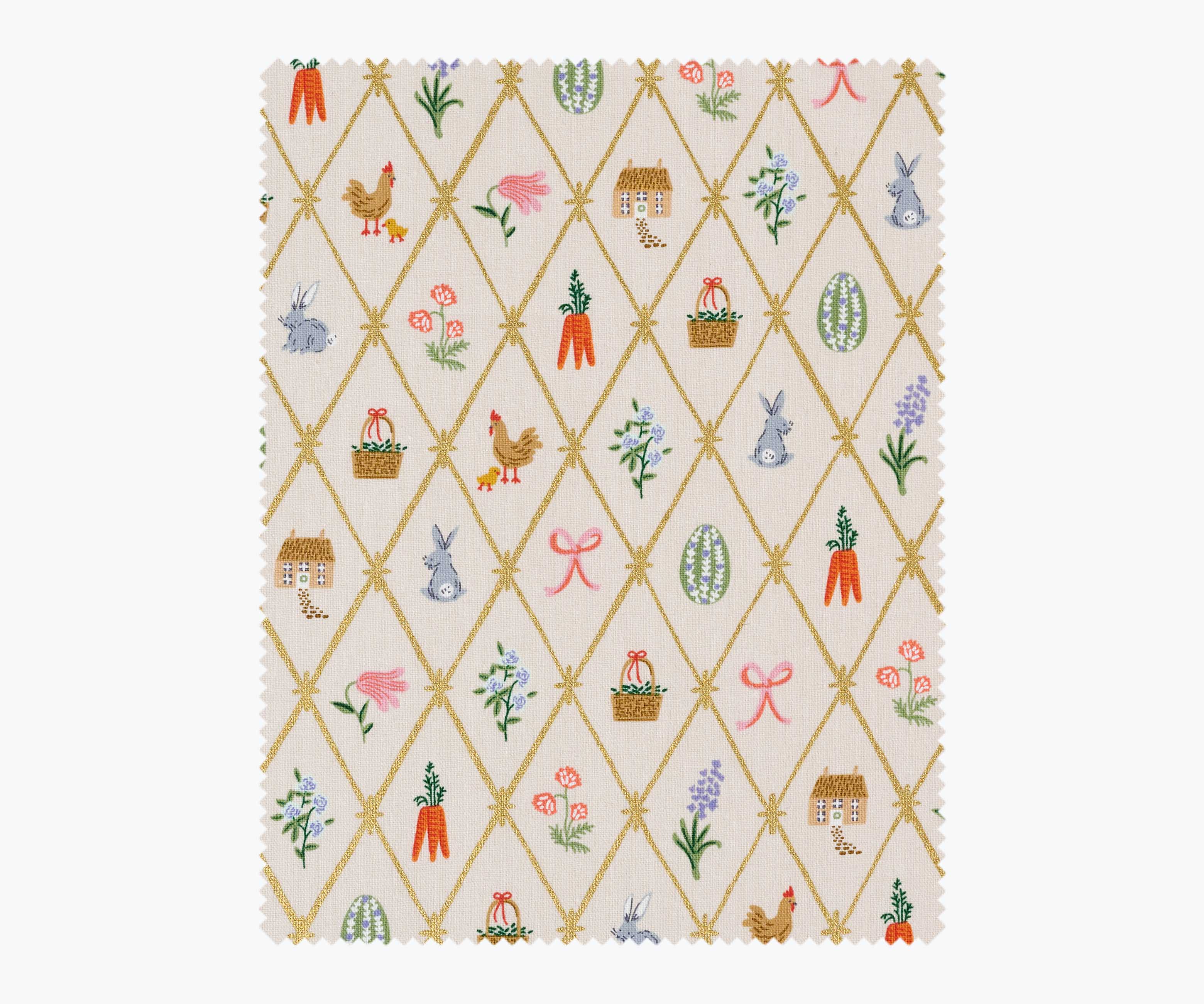 Easter Lattice Canvas Metallic Fabric - Linen