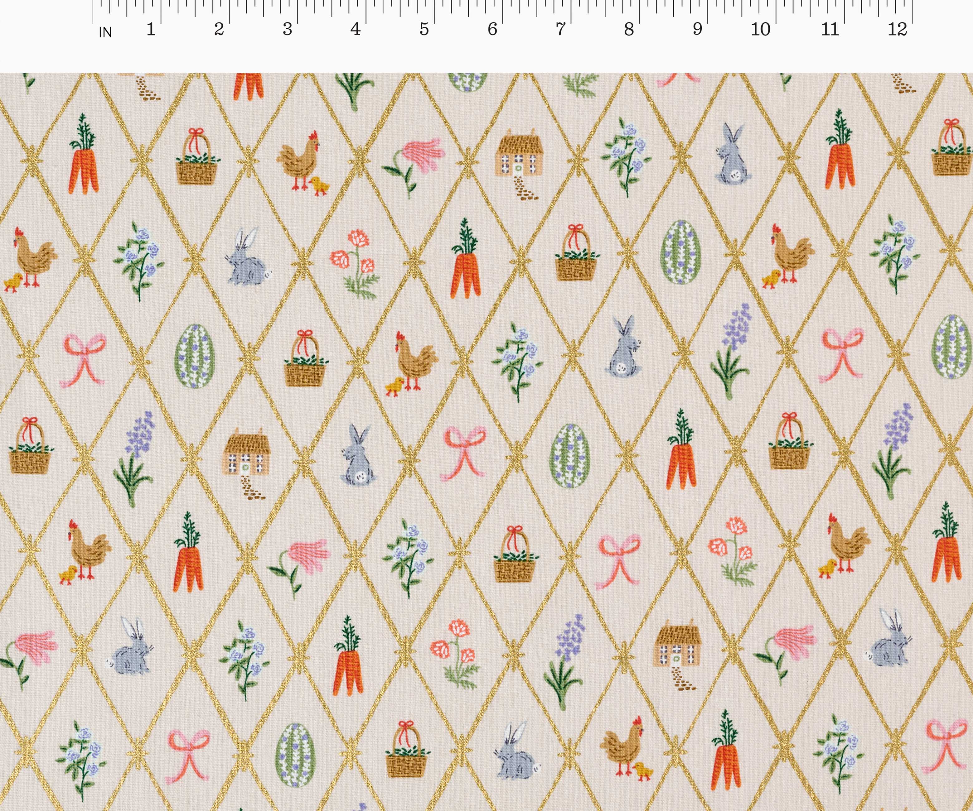 Easter Lattice Canvas Metallic Fabric - Linen