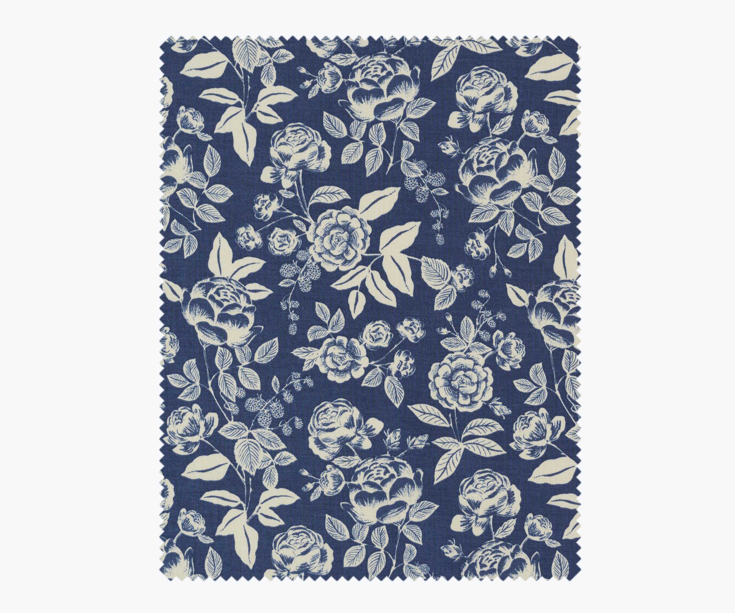 English Rose Cotton Fabric - Blue & Cream