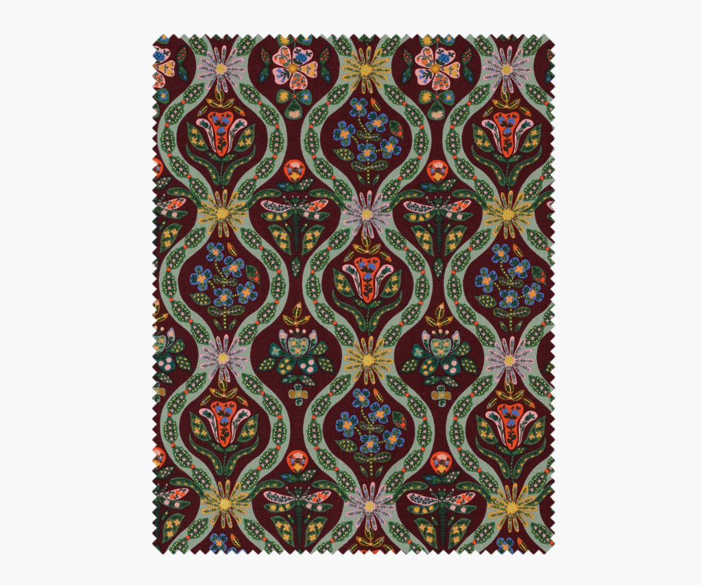 Posy Cotton Metallic Fabric - Burgundy