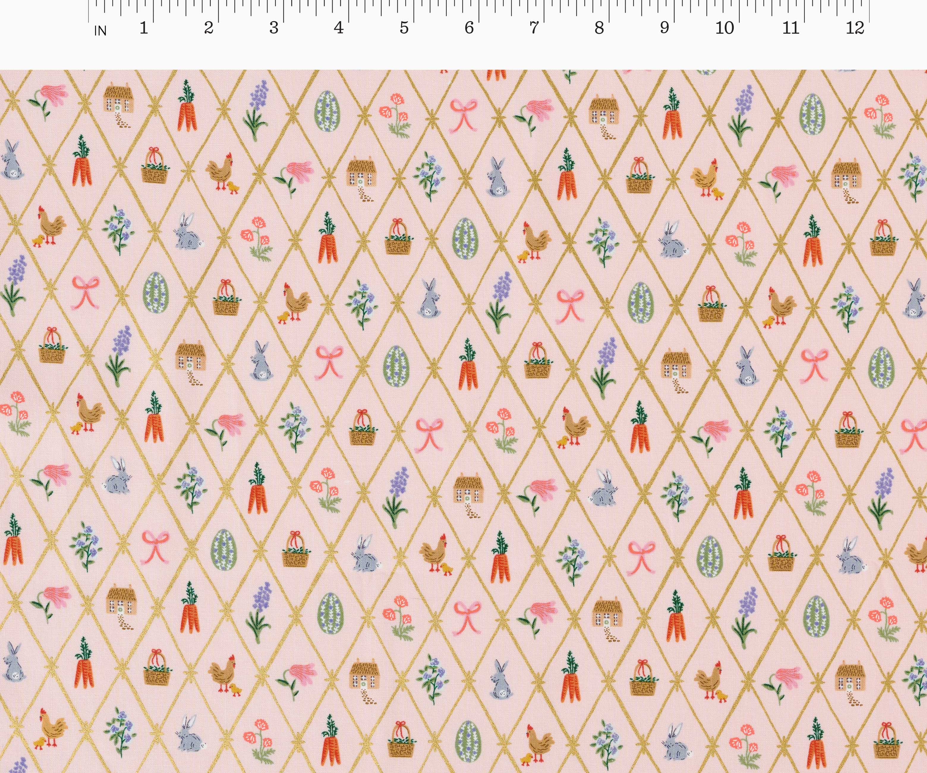 Easter Lattice Cotton Metallic Fabric - Blush