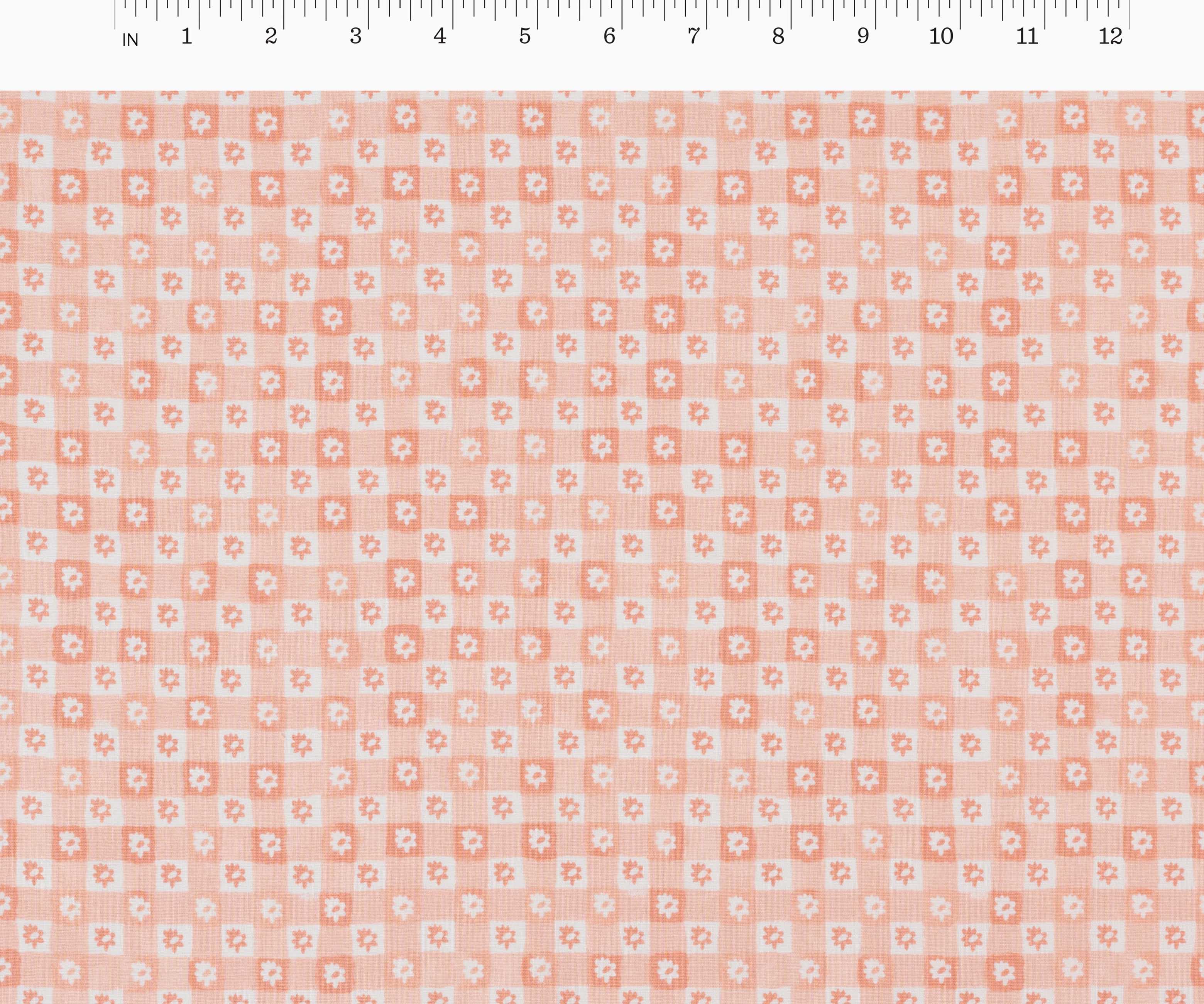 Daisy Gingham Cotton Fabric - Blush