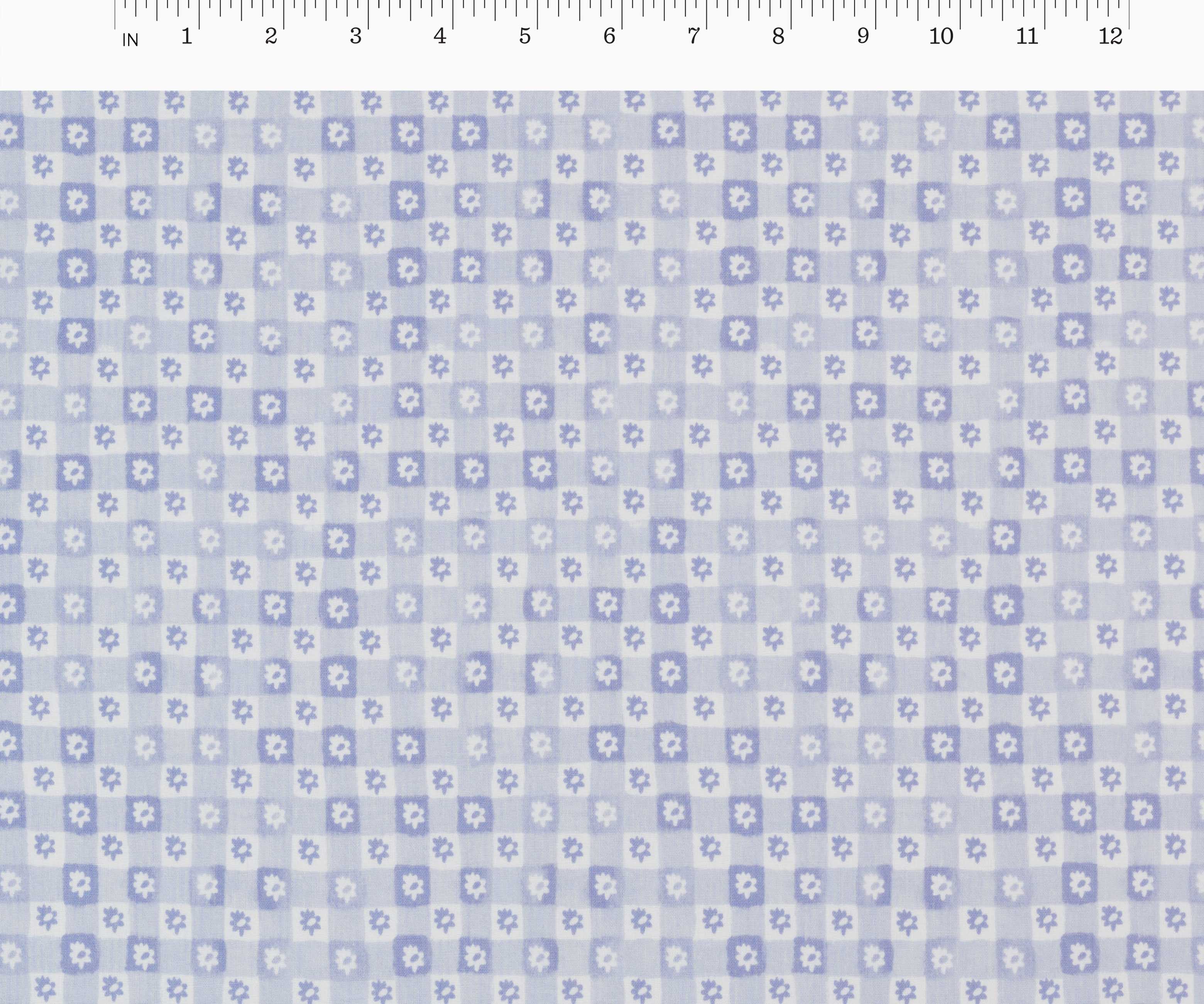 Daisy Gingham Cotton Fabric - Blue