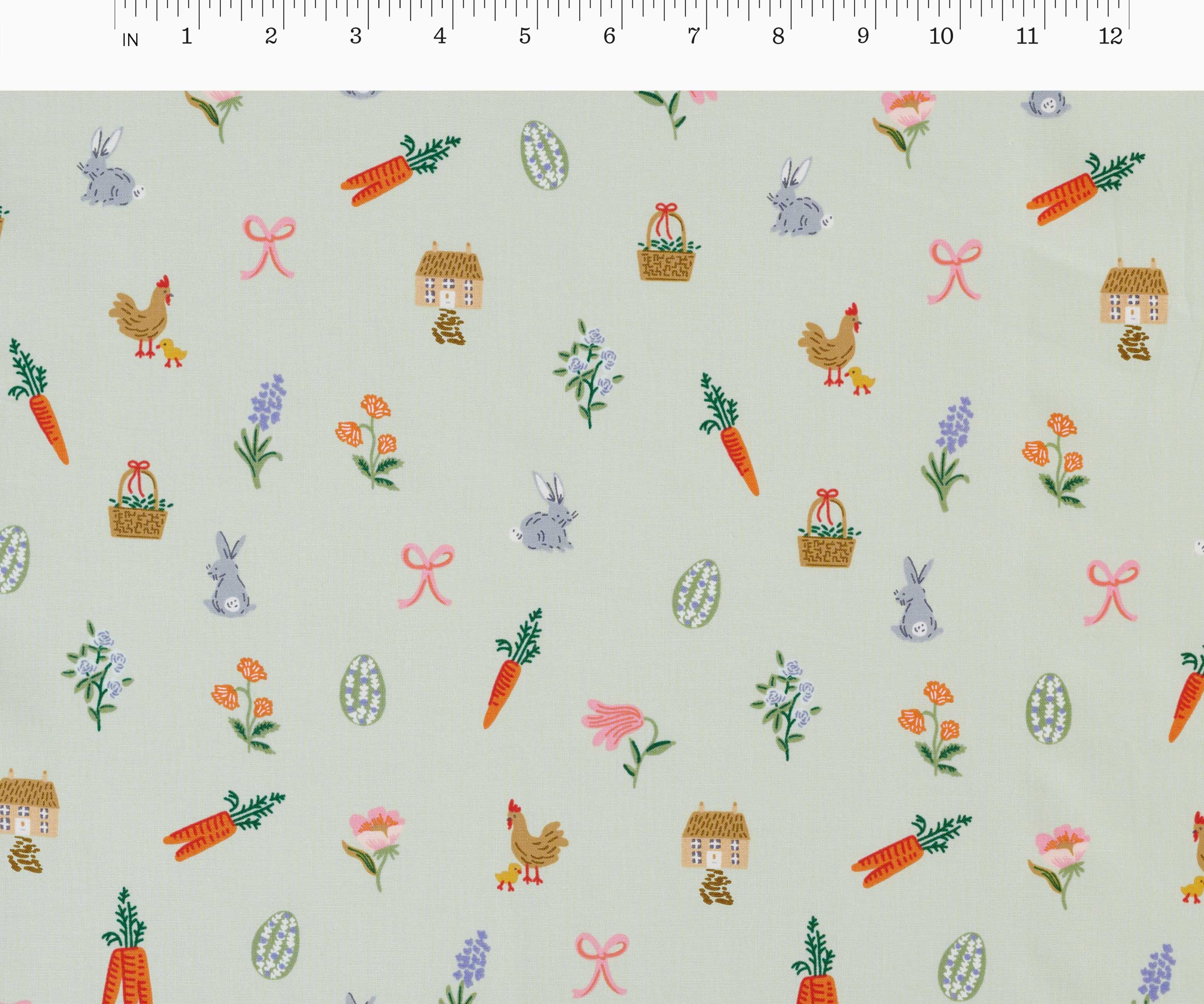 Easter Basket Cotton Fabric - Mint