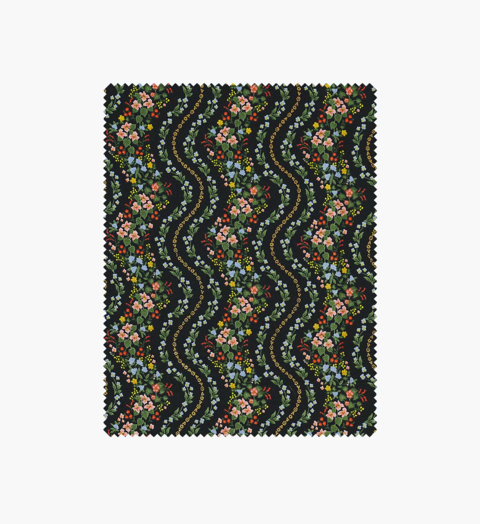Wildwood Vines Black Metallic Fabric | Rifle Paper Co.