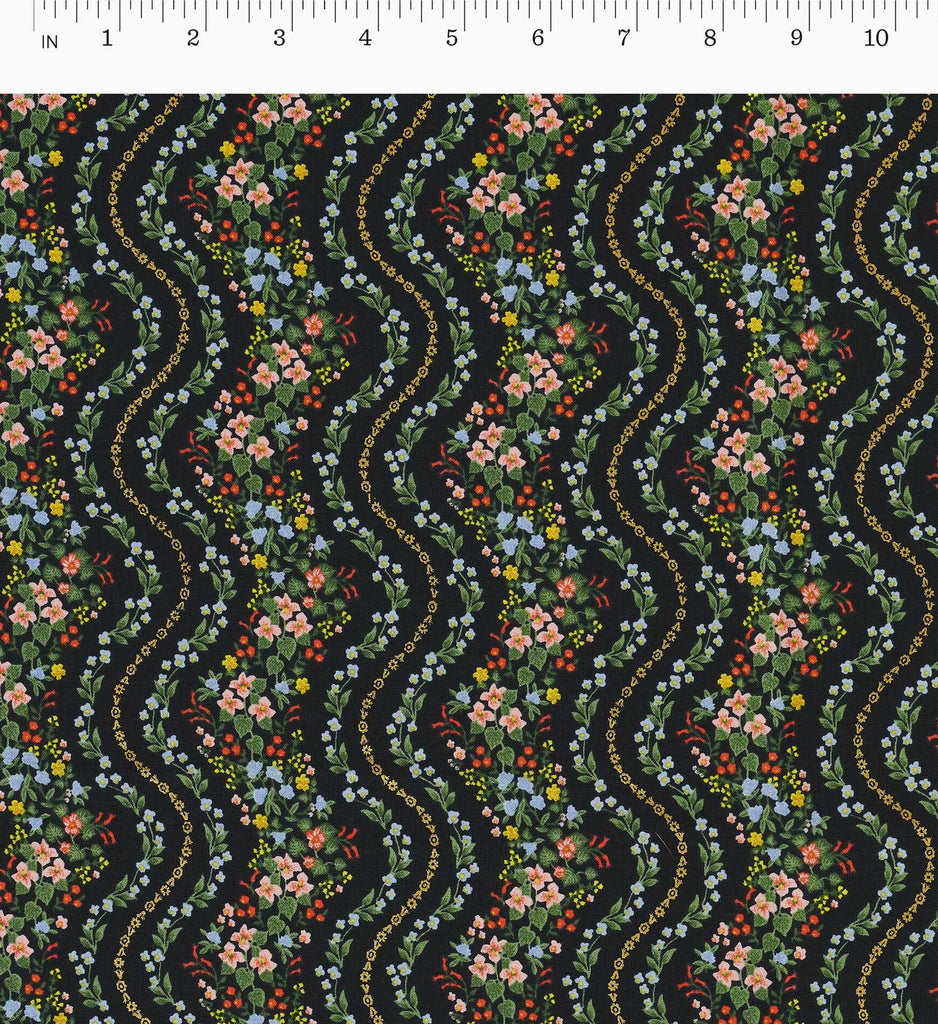 Wildwood Vines Black Metallic Fabric | Rifle Paper Co.