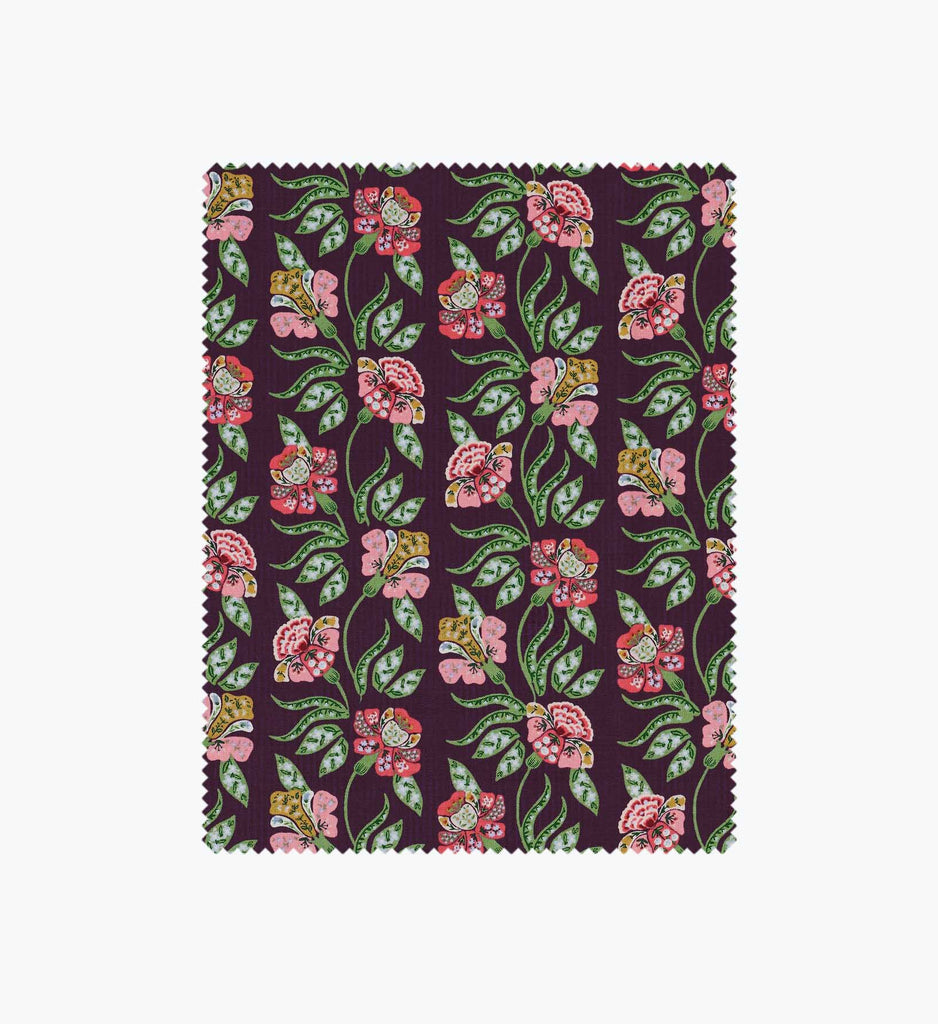 Posy Cotton Fabric - Aubergine
