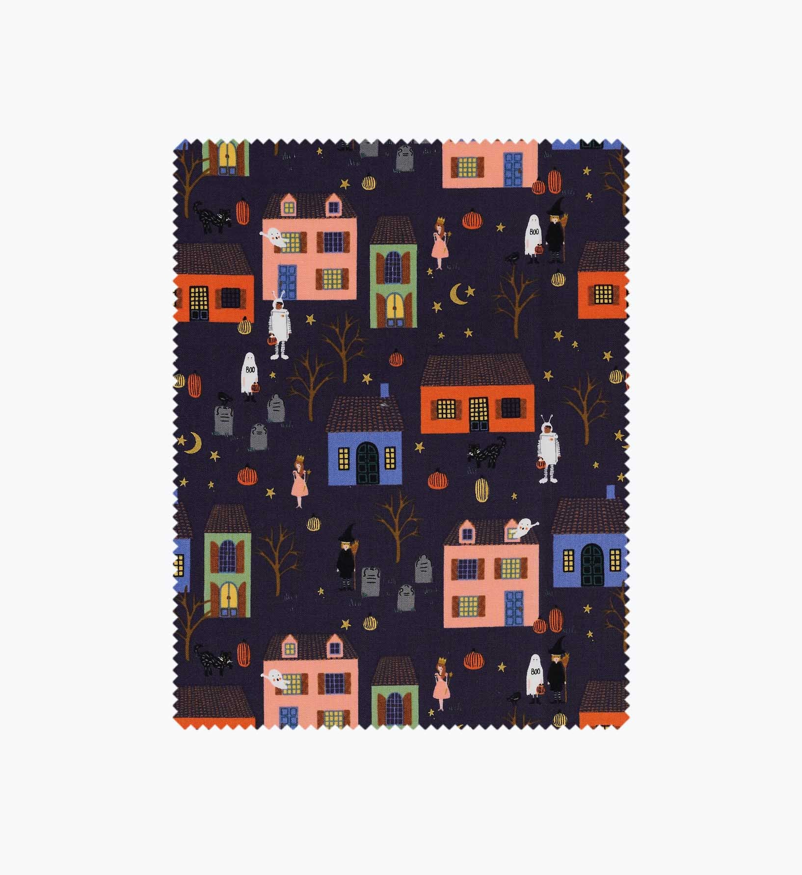 Halloween Night Cotton Metallic Fabric - Indigo and Gold