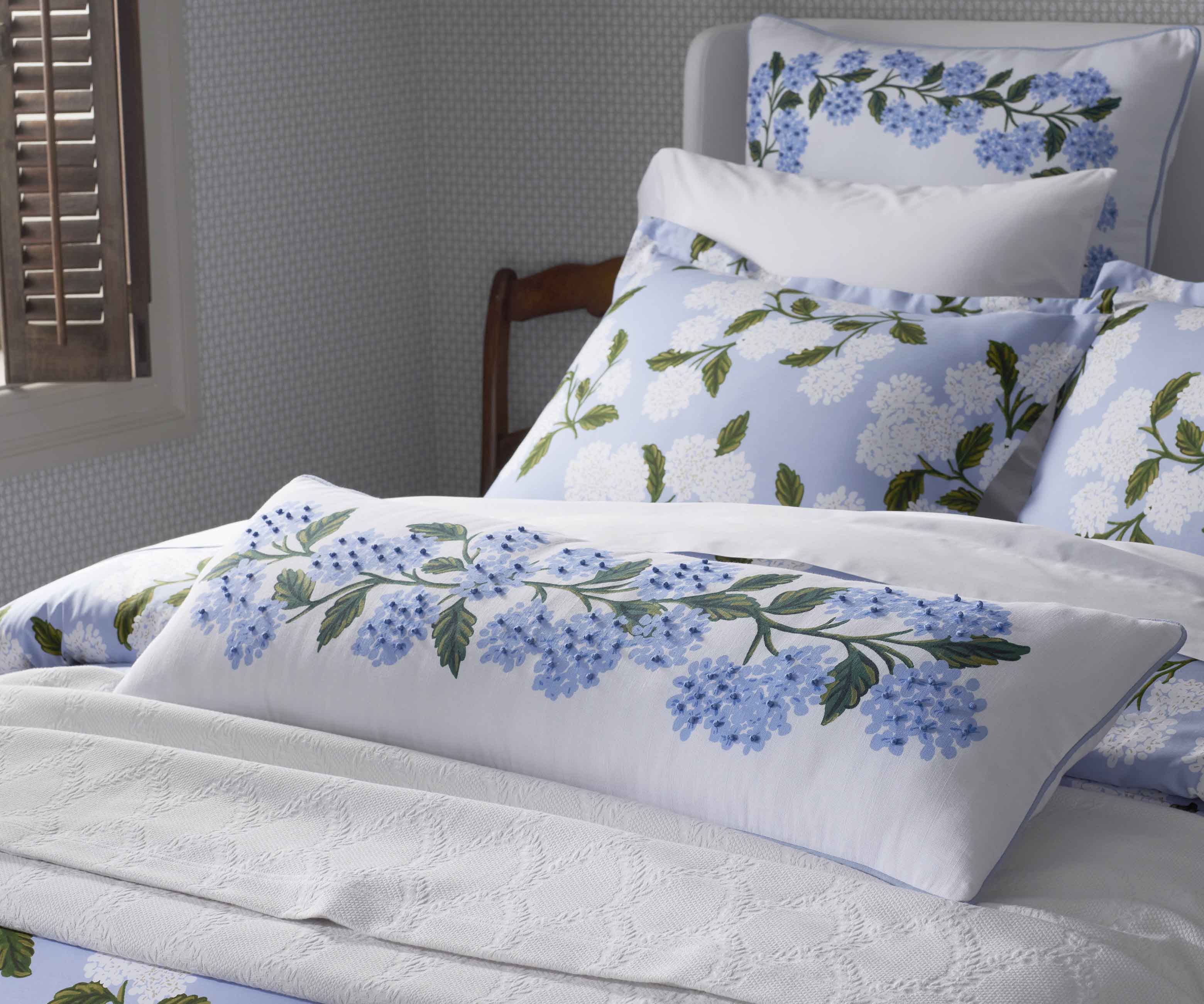 Embroidered Lumbar Pillow Cover - Hydrangea