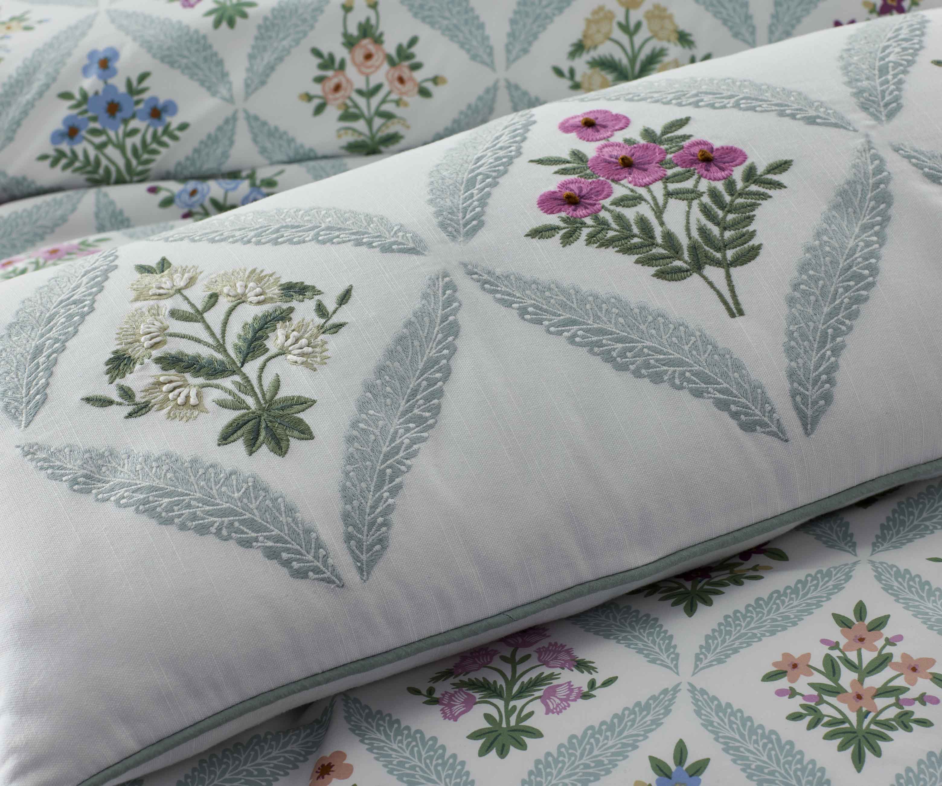 Embroidered Lumbar Pillow Cover - Estee Garden