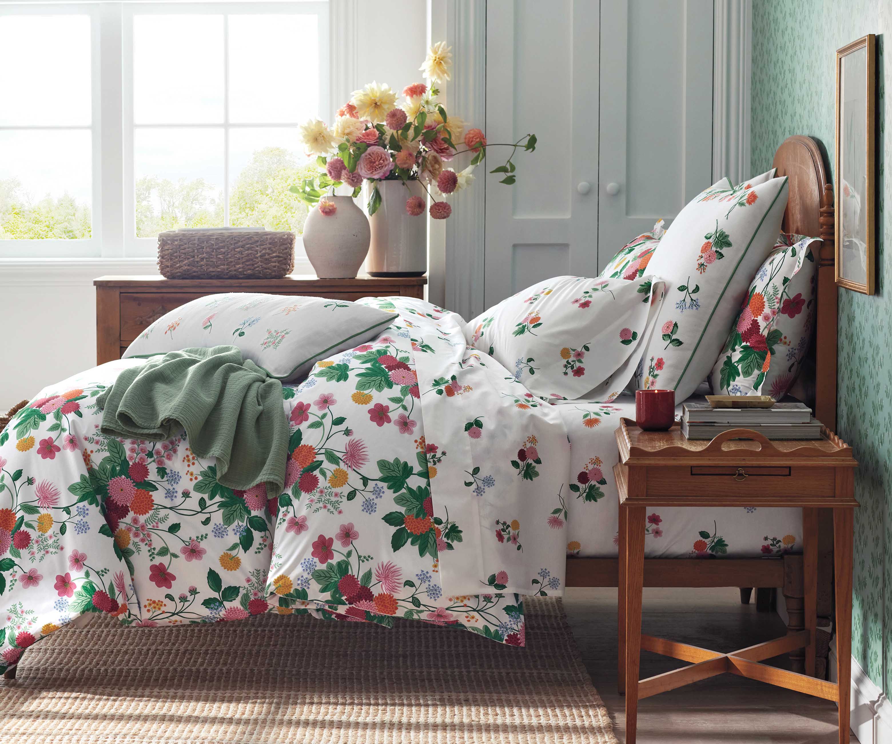 Embroidered Lumbar Pillow Cover - Dahlia