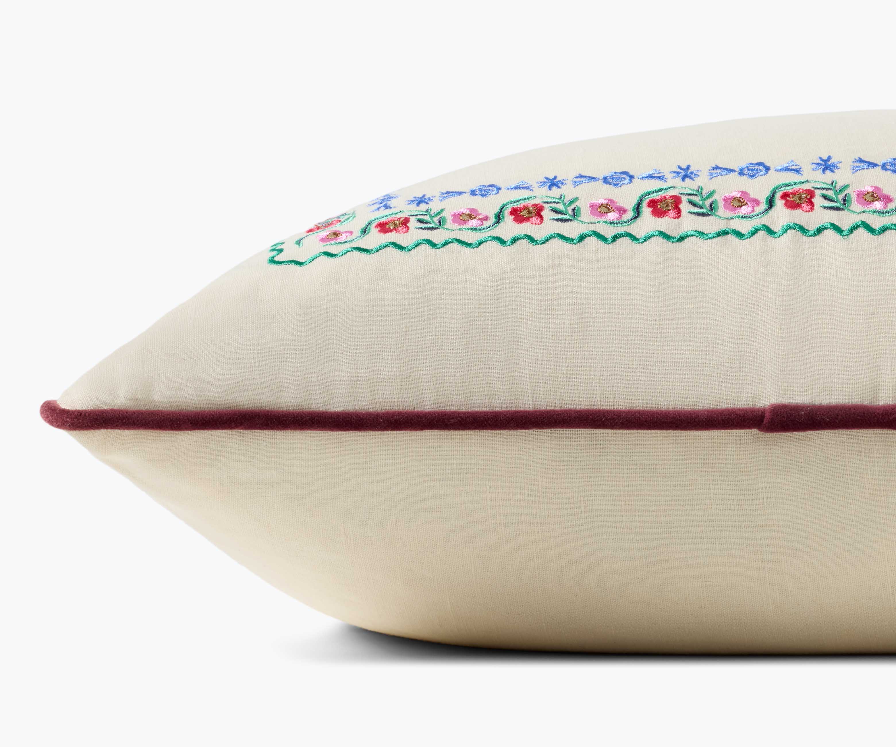 Delphine Border Embroidered Pillow - Cream