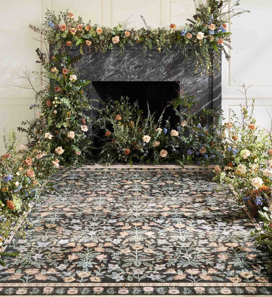 Eden Mughal Garden Printed Rug in Black | Rifle Paper Co.