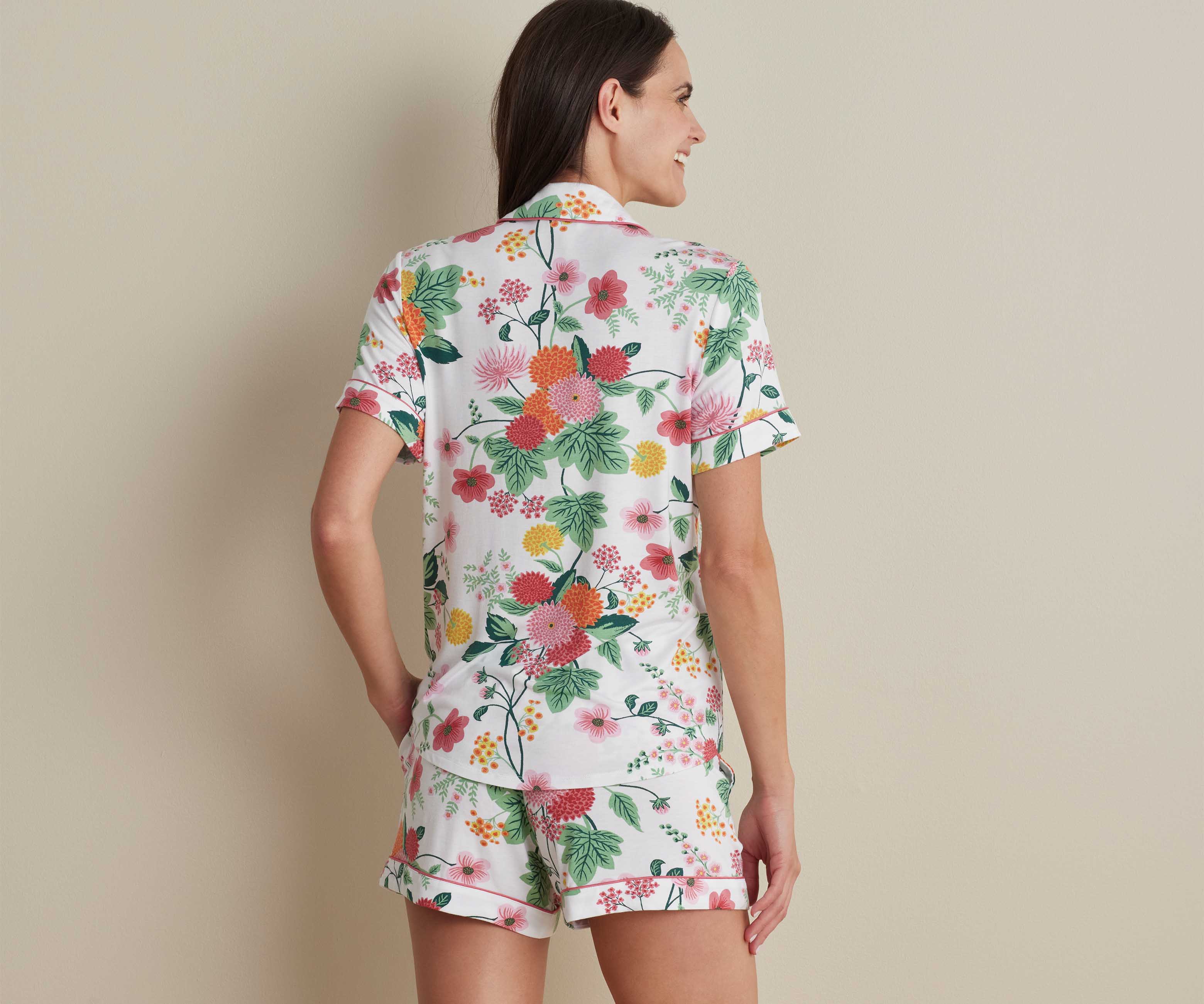 Tencel Modal Button Front Short Set - Dahlia