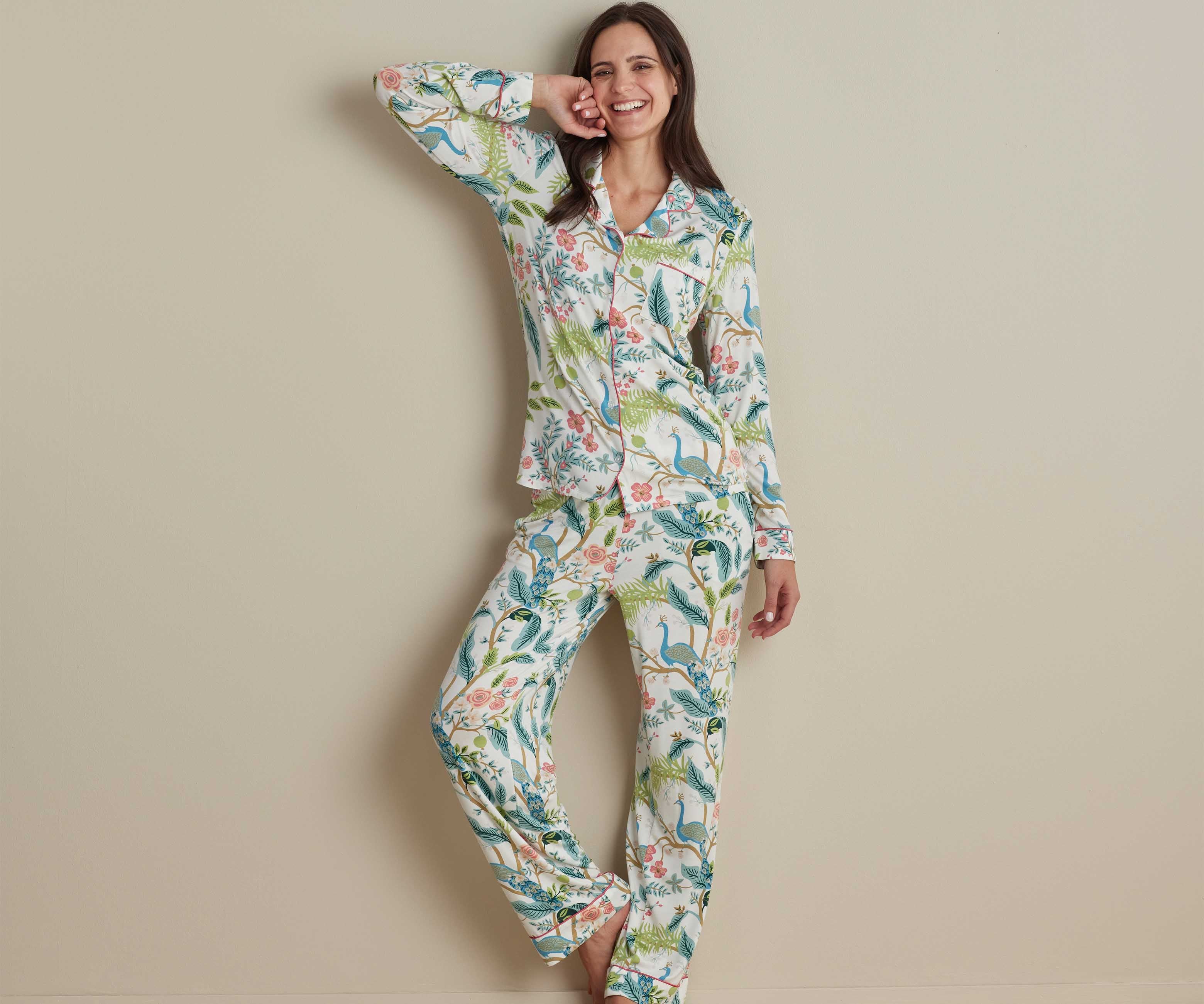 Tencel Modal Button Front Long Set - Peacock Ivory