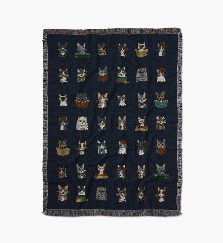 GWAY Throws Esper 猫 Studious Cats Woven Cotton Blanket | Rifle Paper Co.