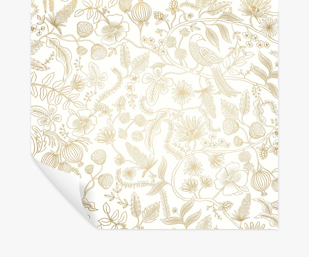 Aviary Peel & Stick Wallpaper Metallic Gold & Cream Rifle Paper Co