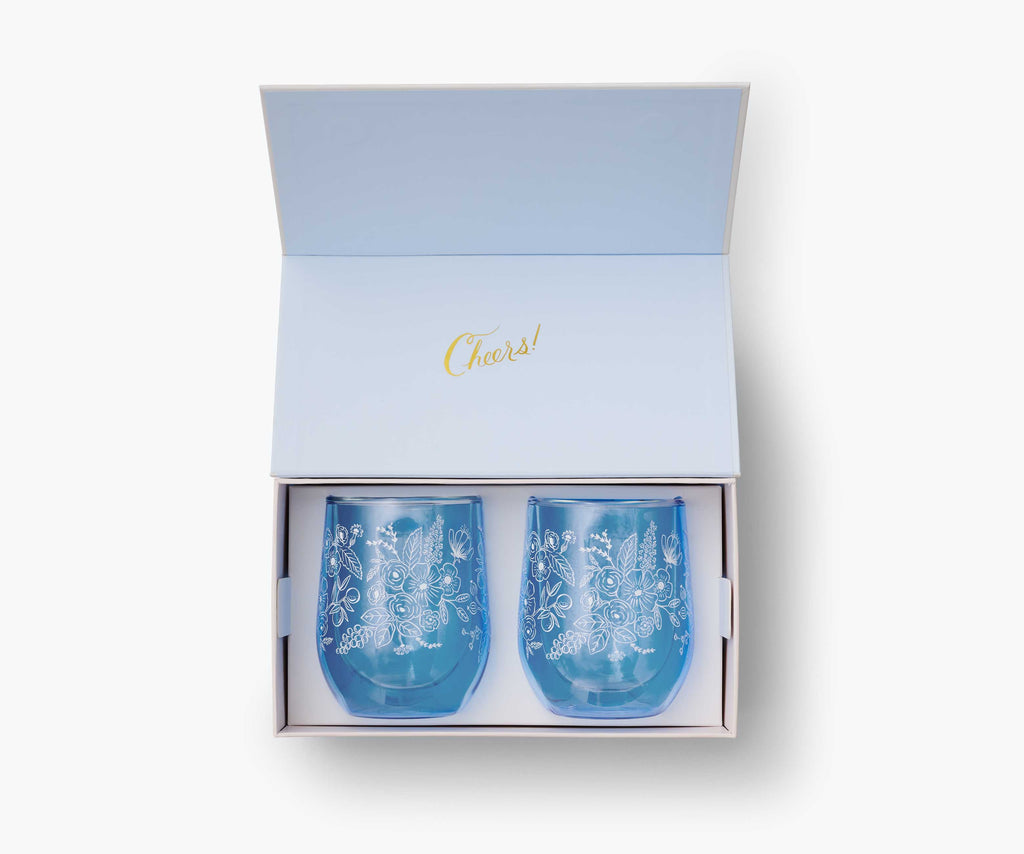 Stemless Glass Set - Blue Colette – Rifle Paper Co