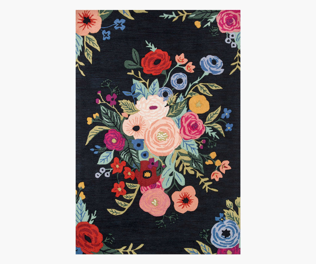 Juliet Rose Bouquet Black Wool-Hooked Rug | Rifle Paper Co.