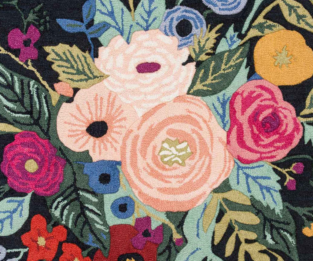 Juliet Rose Bouquet Black Wool-Hooked Rug | Rifle Paper Co.