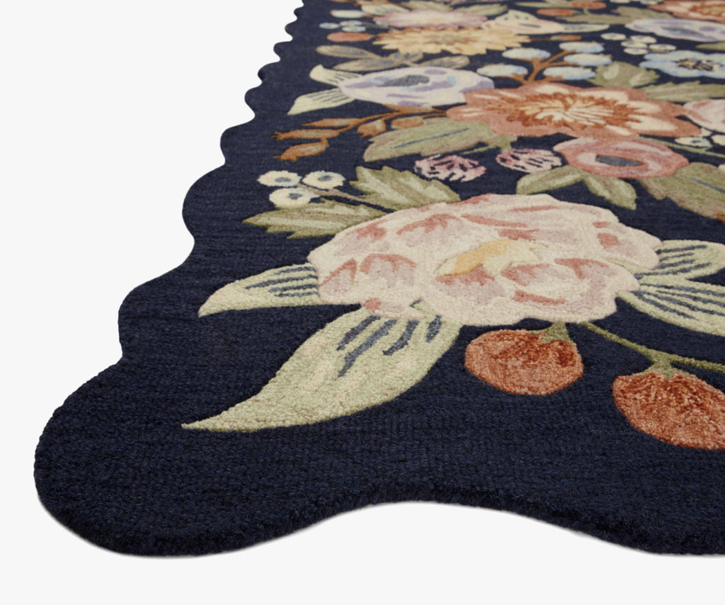 Vintage Blossoms Wool-Hooked Rug in Navy | Rifle Paper Co.