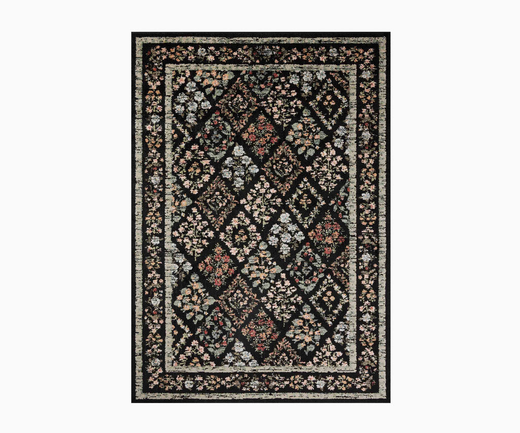 Laurel Parquet Power-Loomed Rug in Black | Rifle Paper Co.