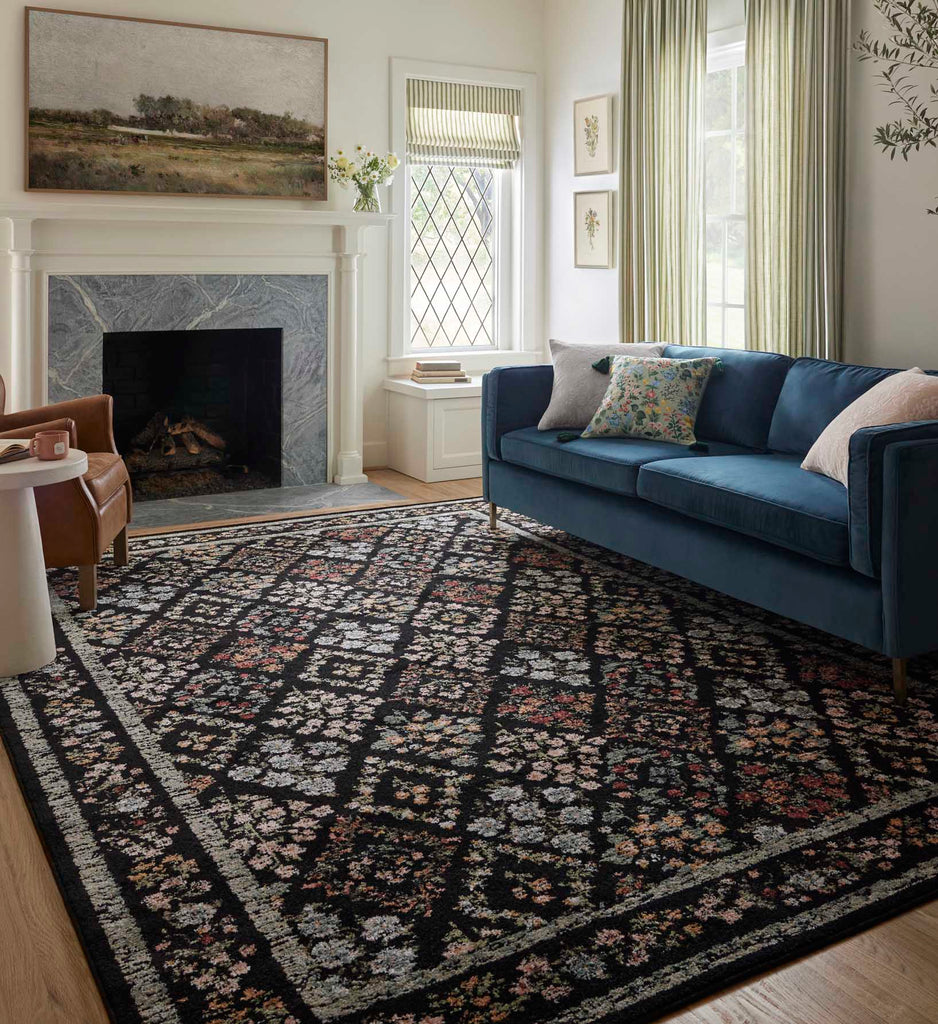 Laurel Parquet Power-Loomed Rug in Black | Rifle Paper Co.