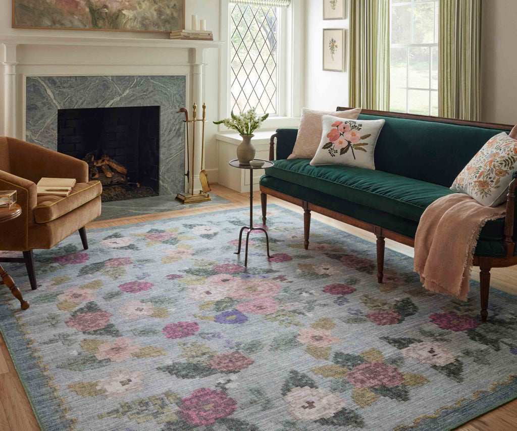 Rosa Antique Rose Power Loomed Rug - Sky – Rifle Paper Co