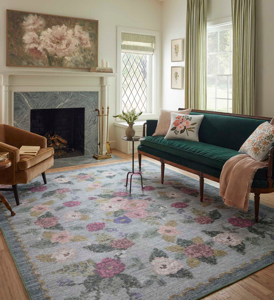 Rose Rug ラグ　180x120 Rosa Antique Rose Power Loomed Rug in Sky | Rifle Paper Co.