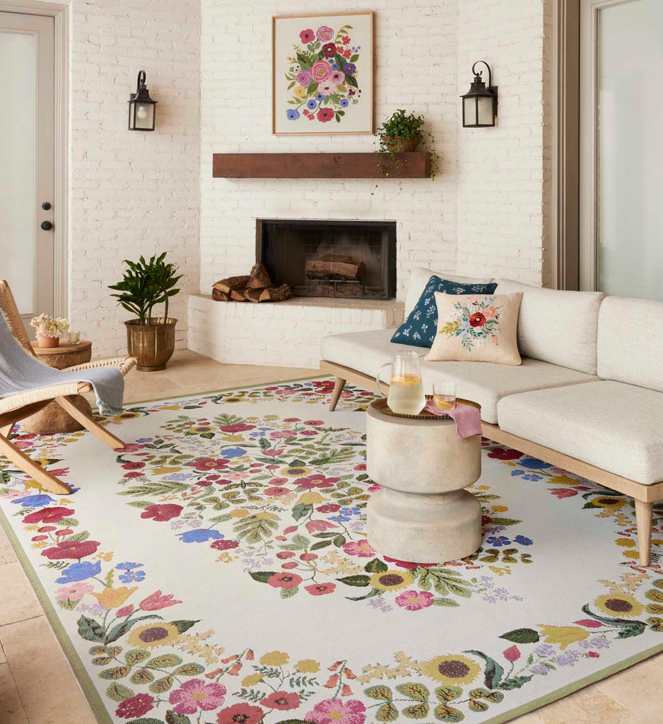 Perennial Blossom Cream Power-Loomed Rug | Rifle Paper Co.
