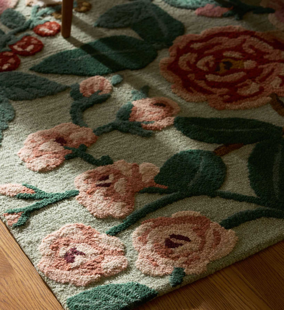 Highgrove Roses Wool Hooked Rug in Mint | Rifle Paper Co.