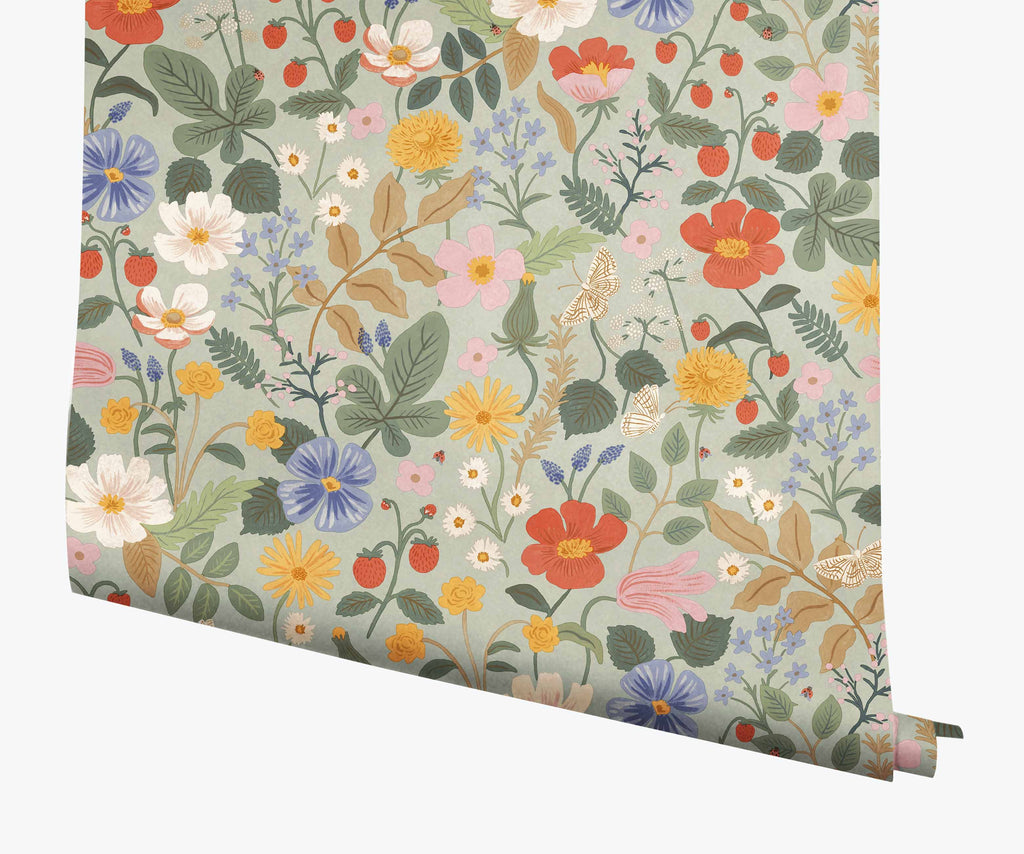 Strawberry Fields Wallpaper - Mint – Rifle Paper Co
