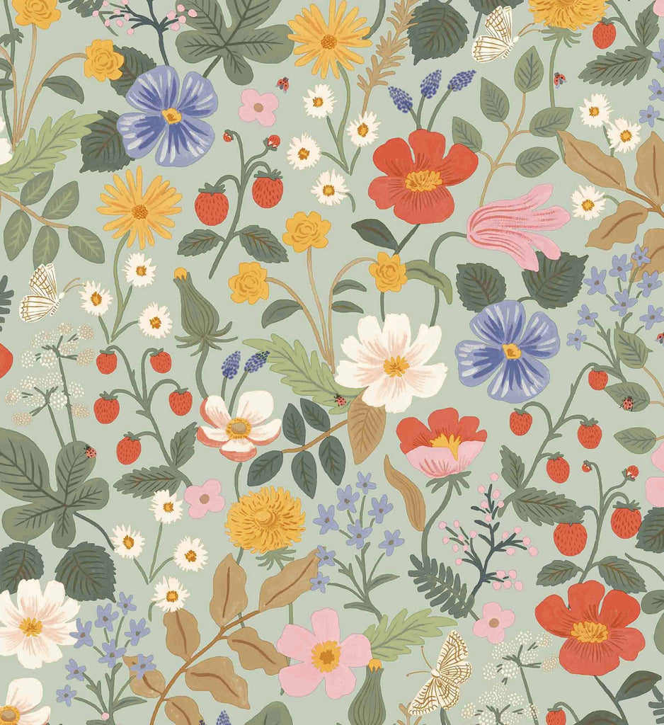Strawberry Fields Mint Wallpaper | Rifle Paper Co.