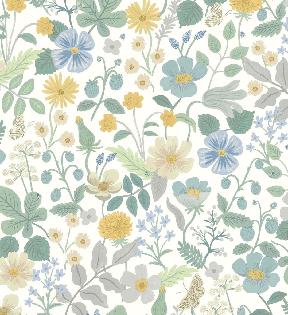 Strawberry Fields Blue & Green Wallpaper | Rifle Paper Co.