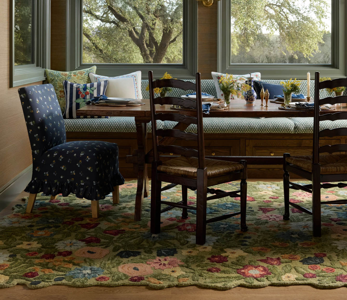 Joie Hydrangea Wool-Hooked Rug in Sage | Rifle Paper Co.