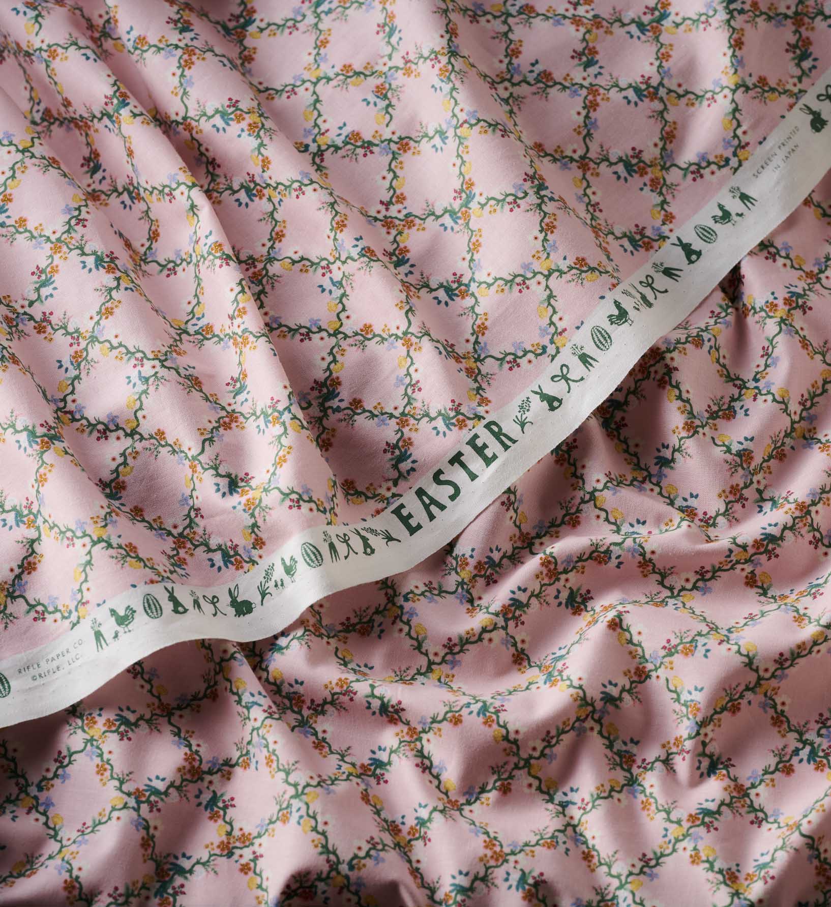 Floral Trellis Cotton Fabric - Pink