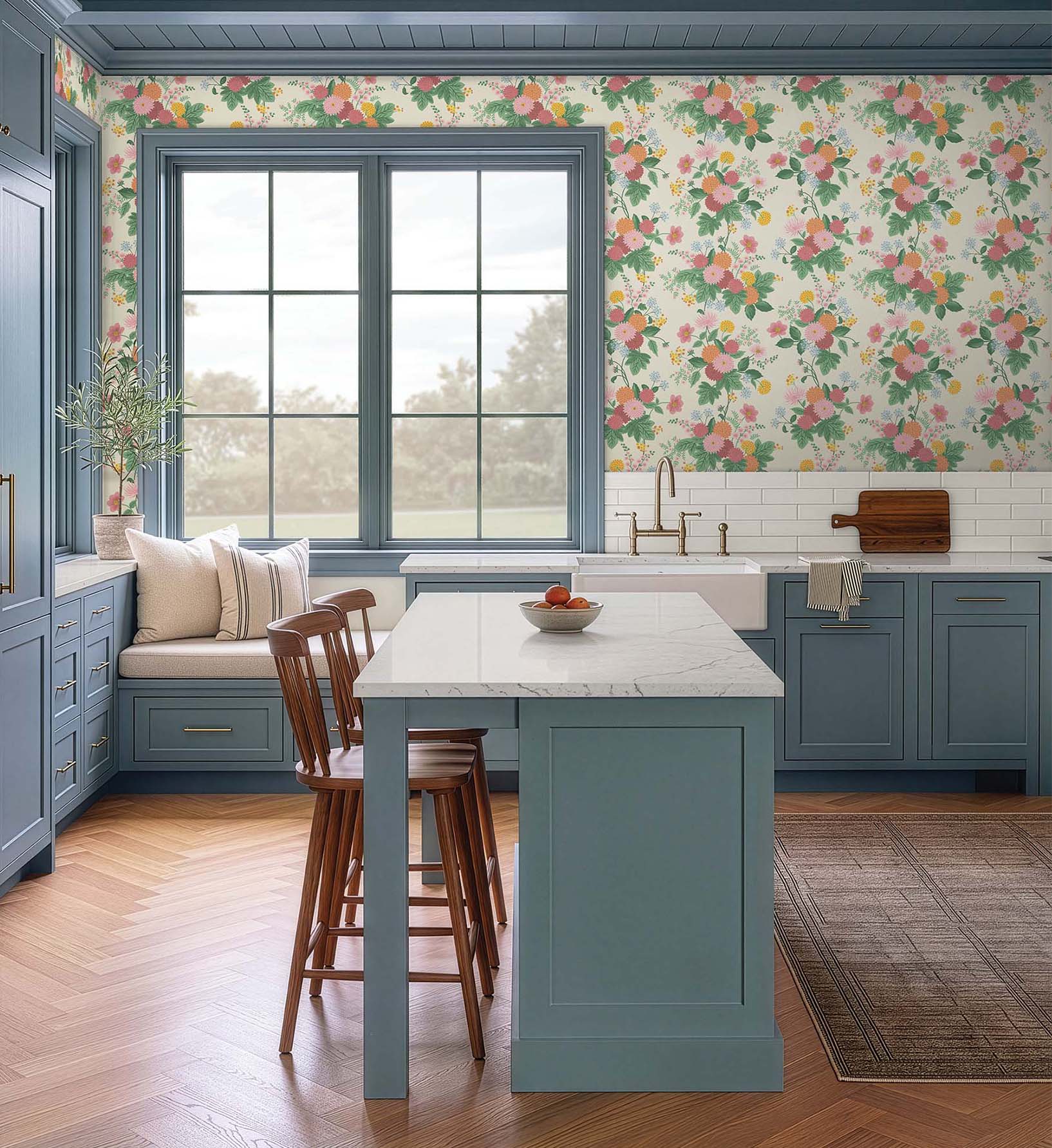 Dahlia Wallpaper - Linen & Blush