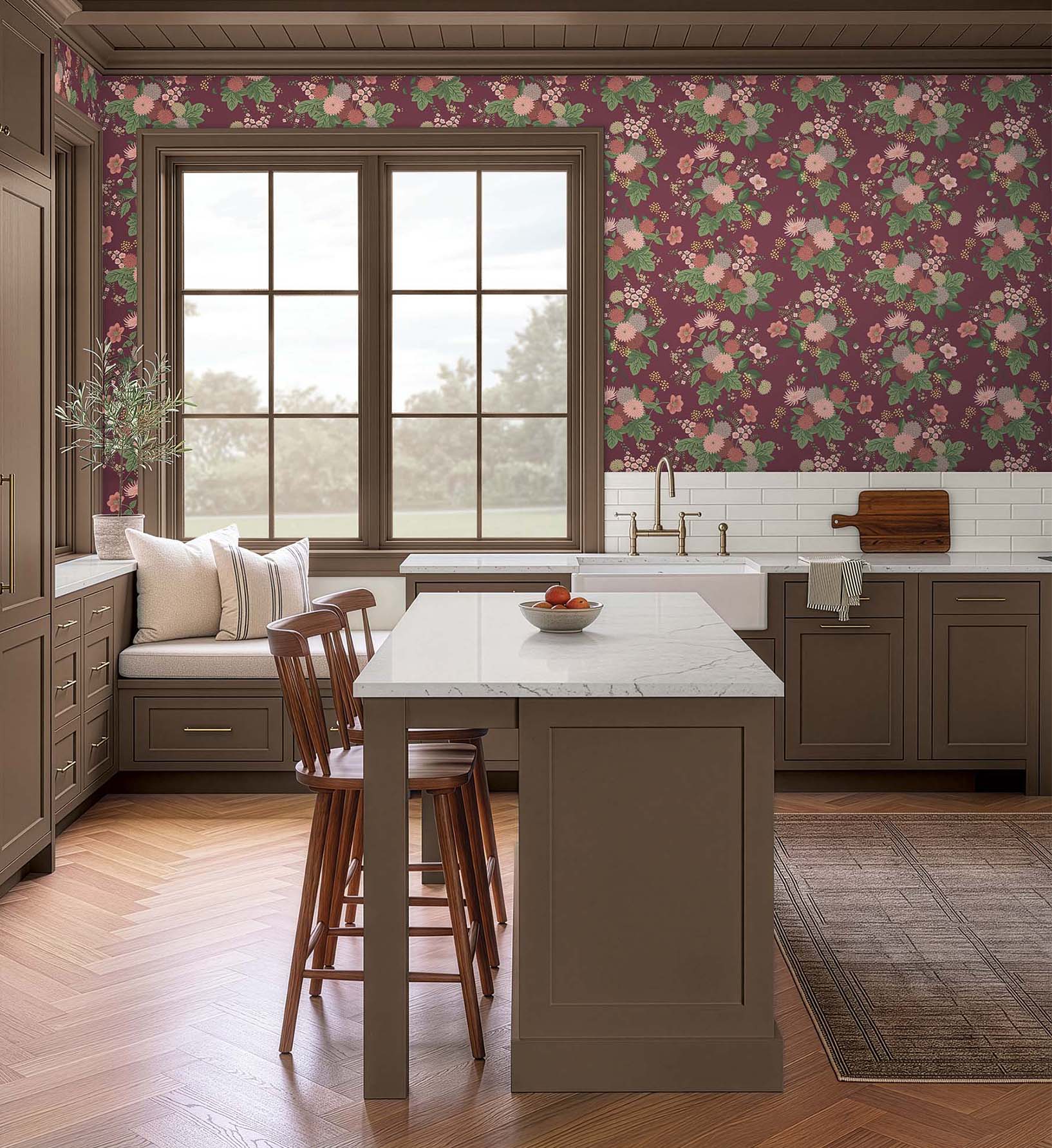 Dahlia Wallpaper - Burgundy