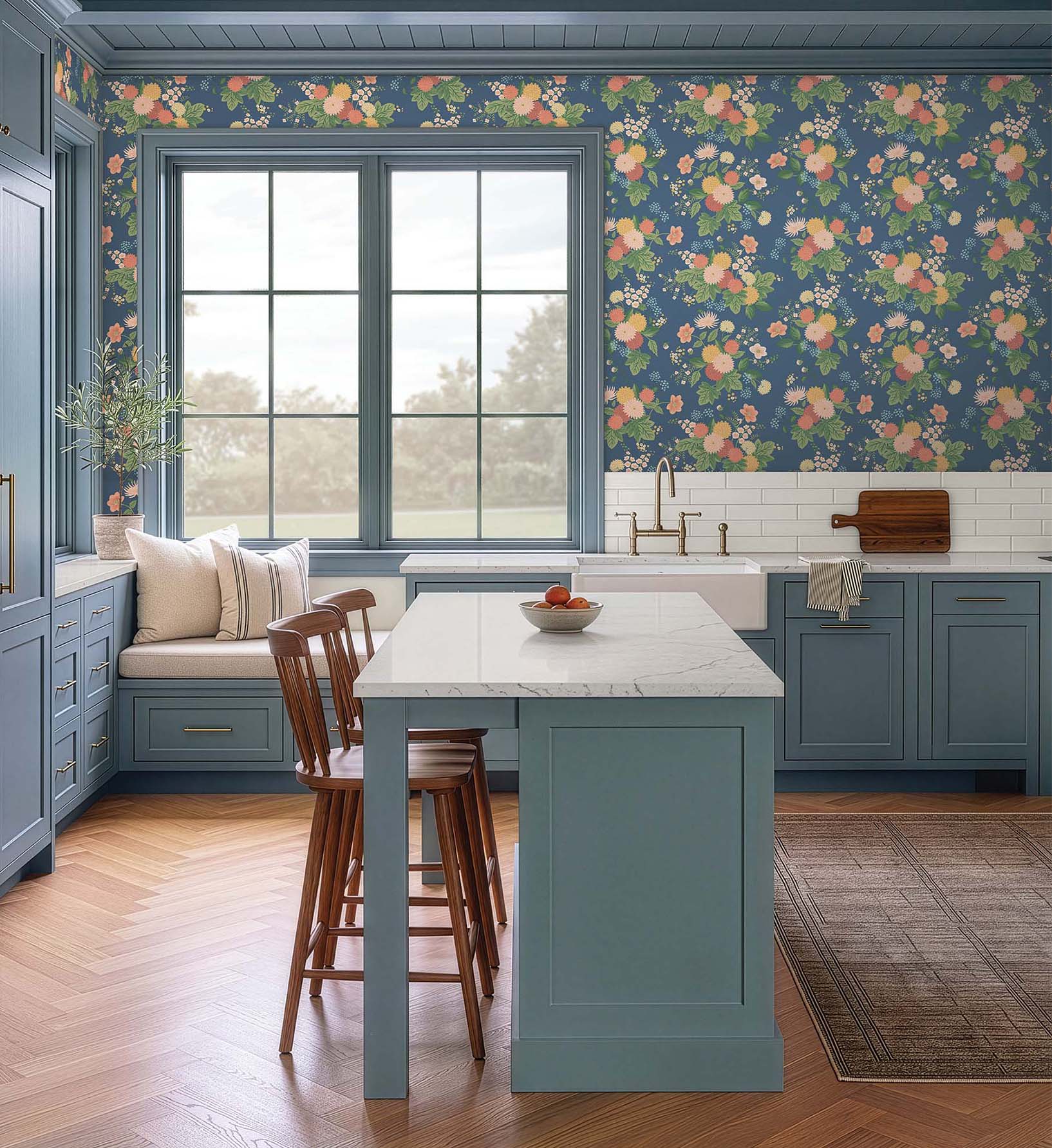 Dahlia Wallpaper - Navy