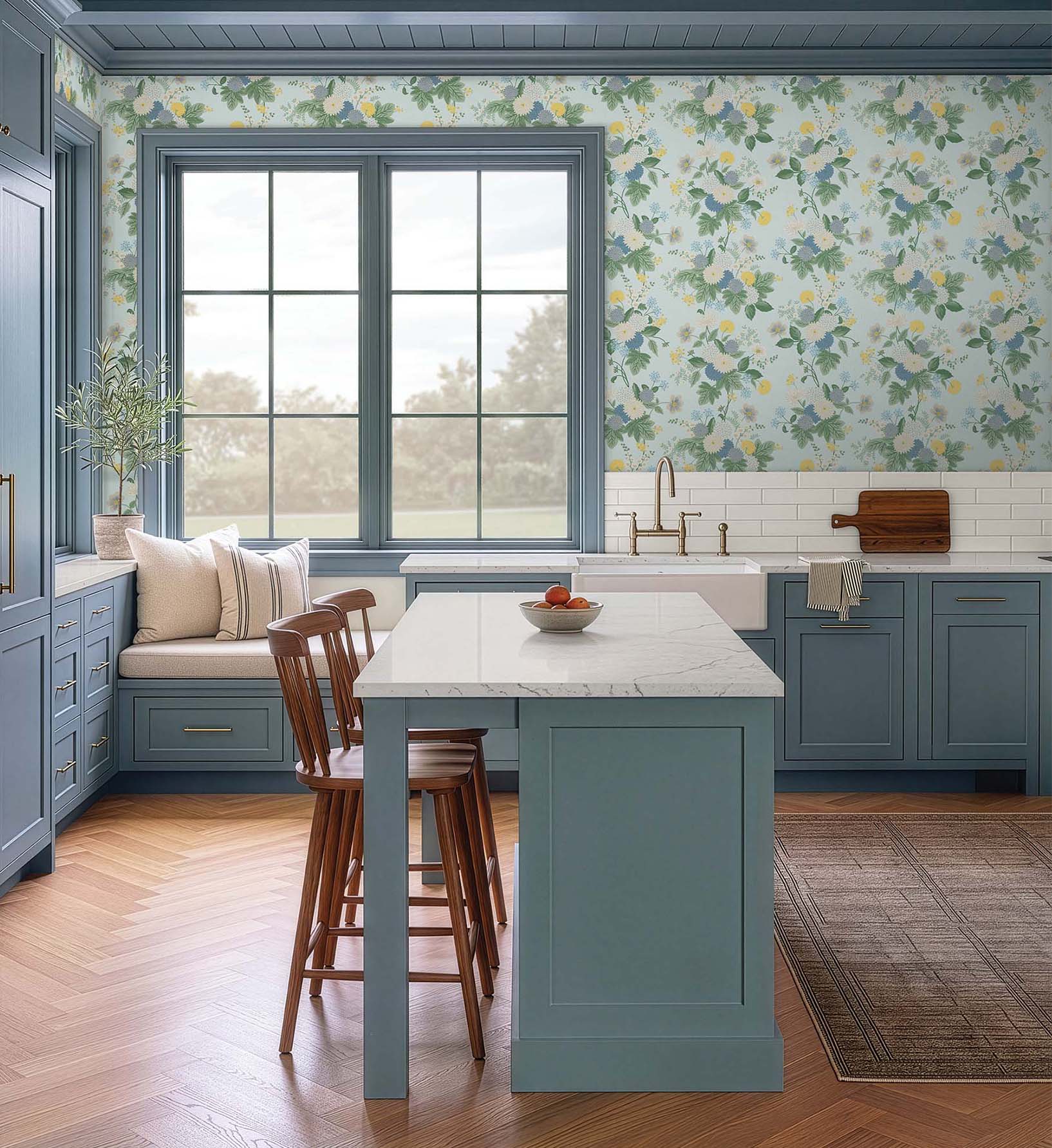 Dahlia Wallpaper - Blue