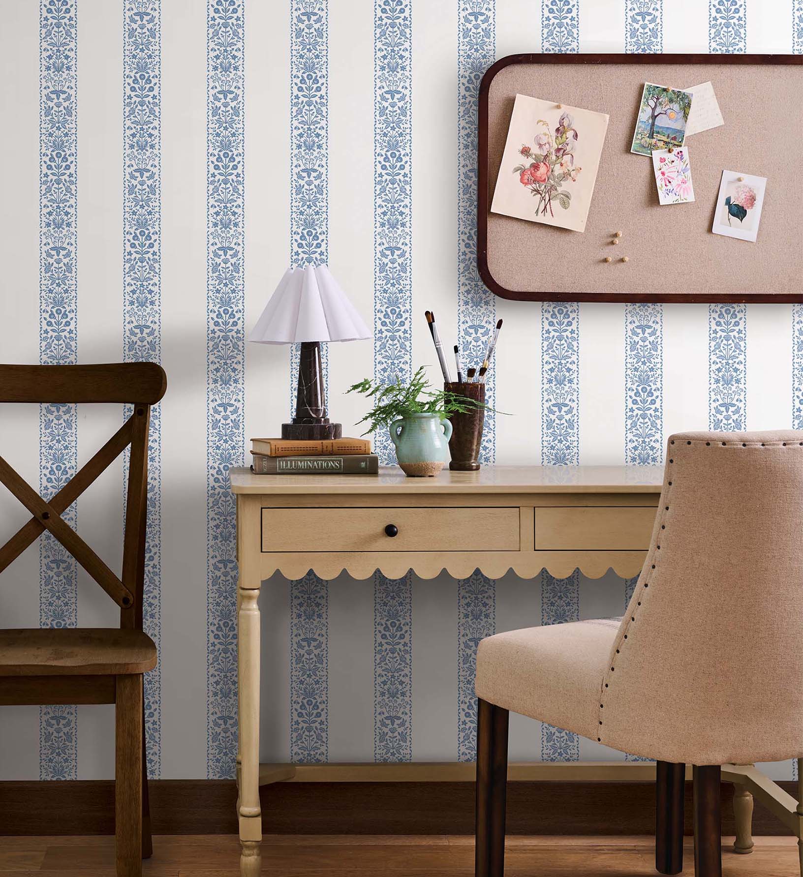 Estee Stripe Wallpaper - Blue & White